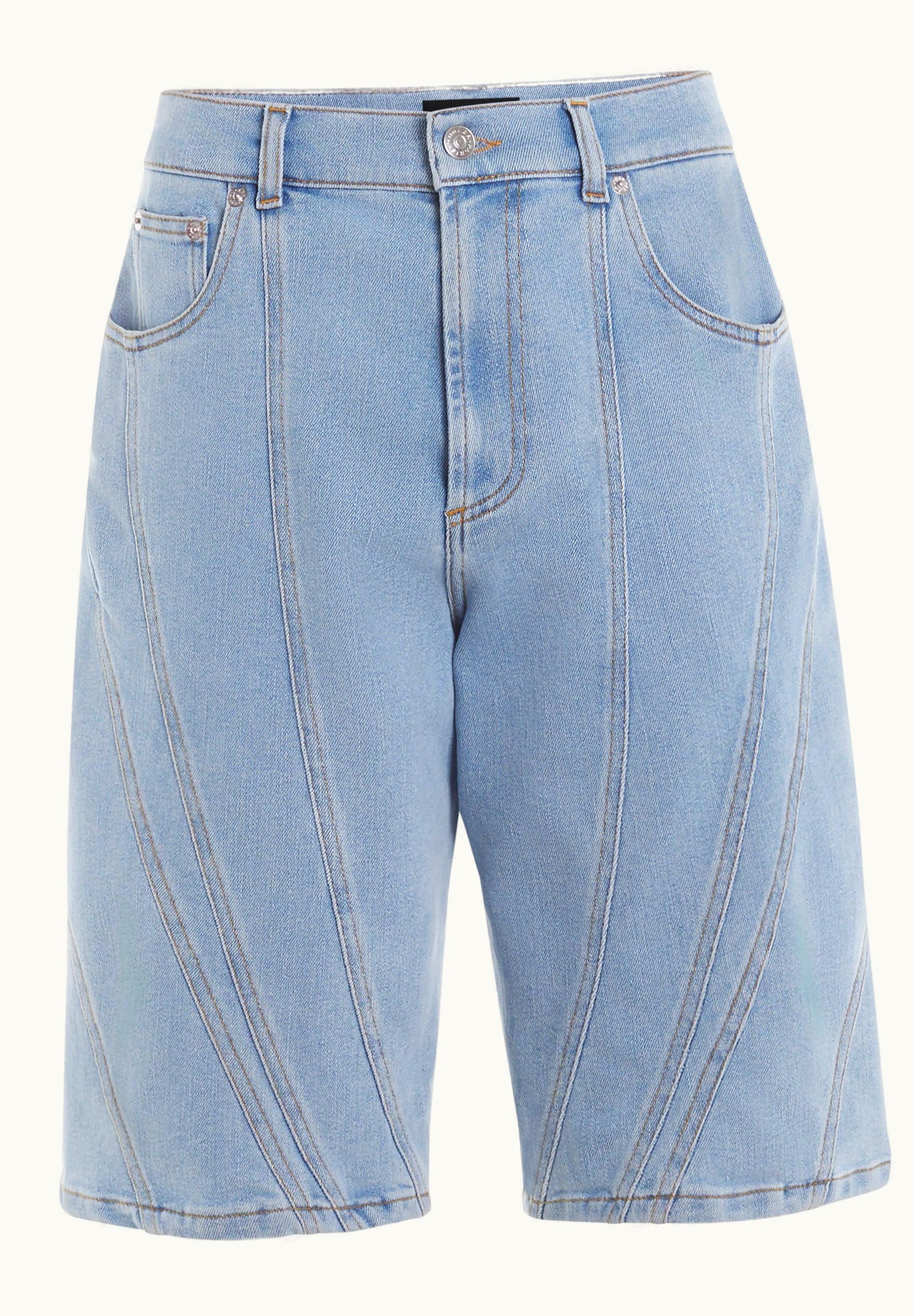 Mugler Mugler Blue Spiral Baggy Denim Shorts