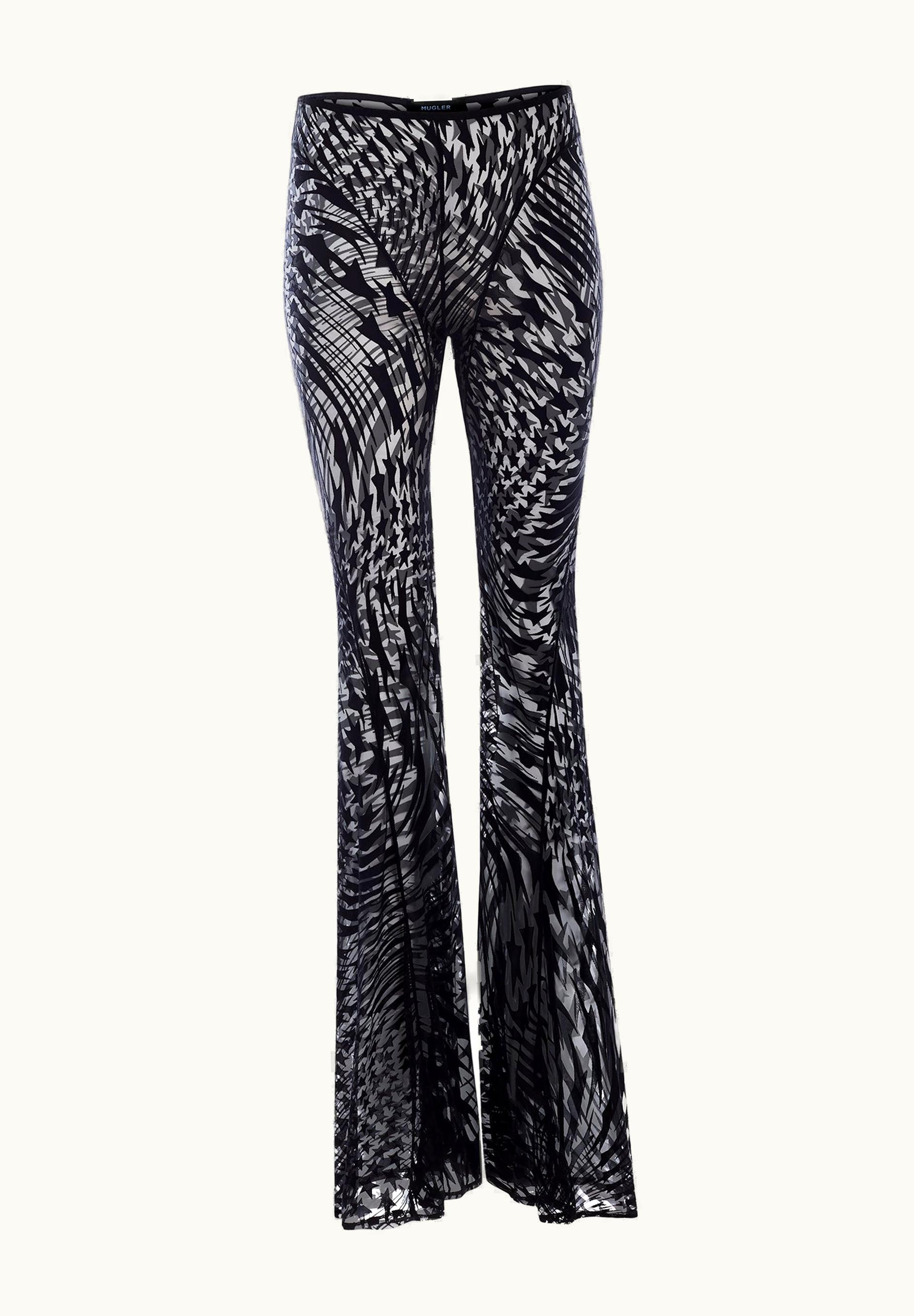 Mugler Mugler Black Star Flocked Mesh Flare Trousers