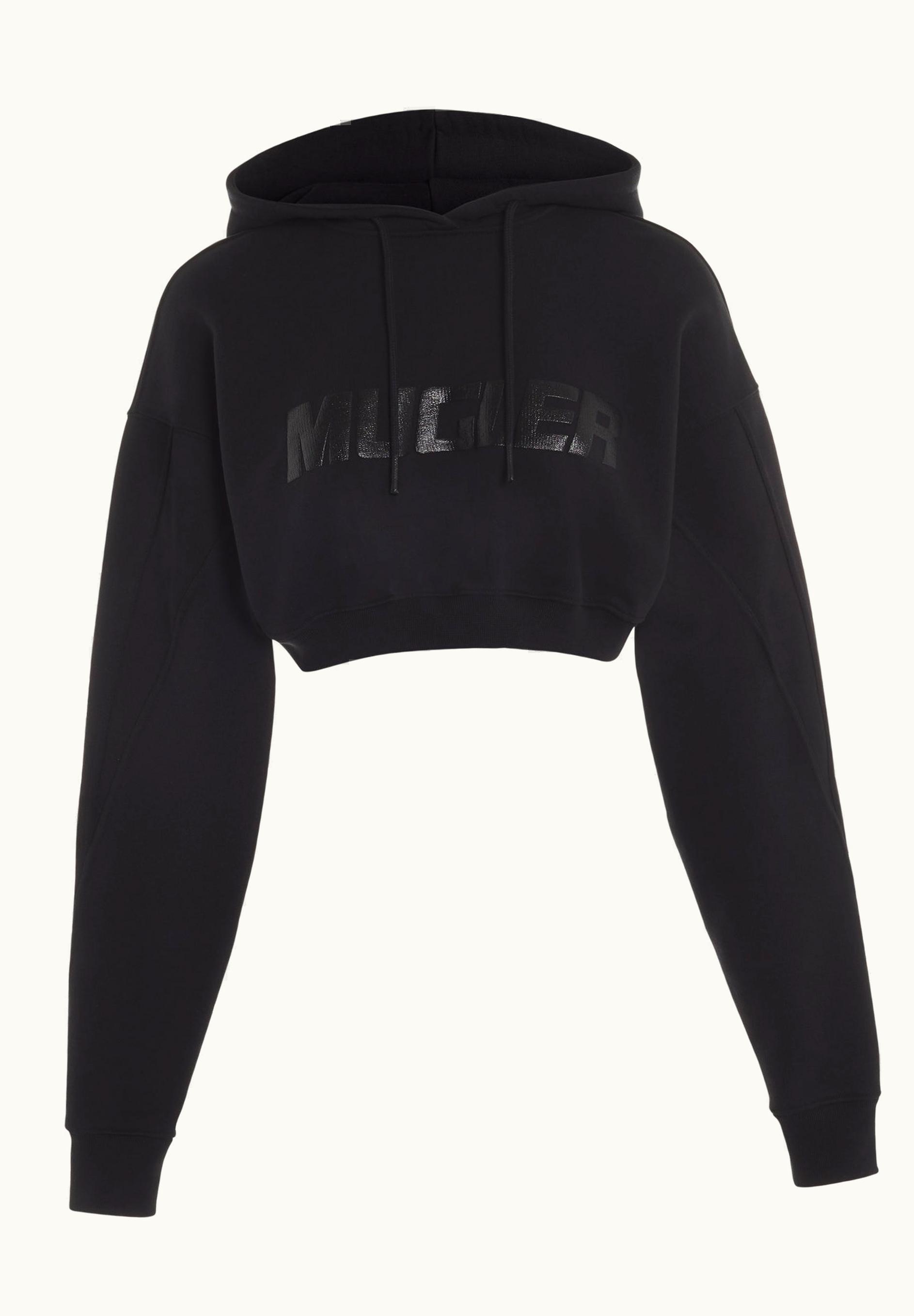 Mugler Black Cropped Mugler Logo Hoodie