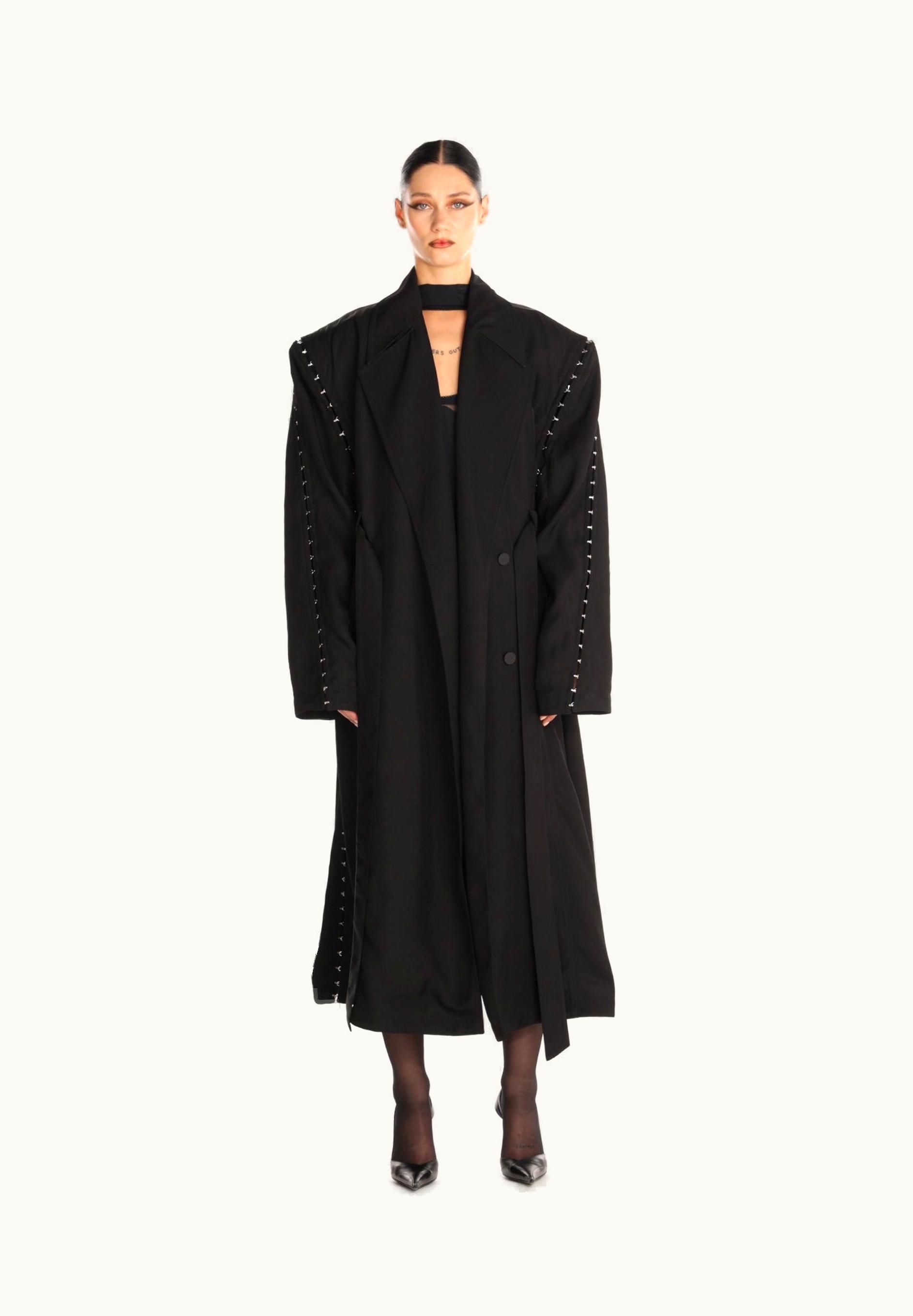 Mugler Mugler Black Hook & Eye Oversized Trench