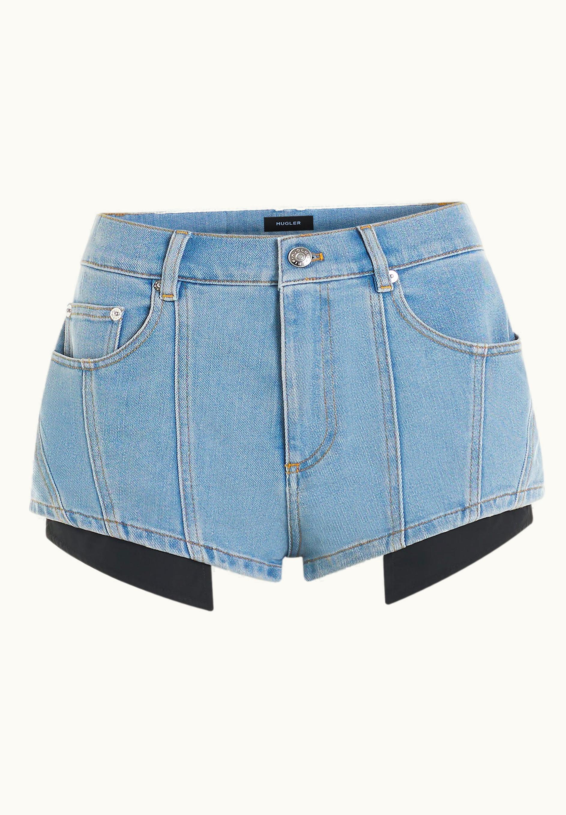 Mugler Mugler Blue bi-color Mini Denim Shorts