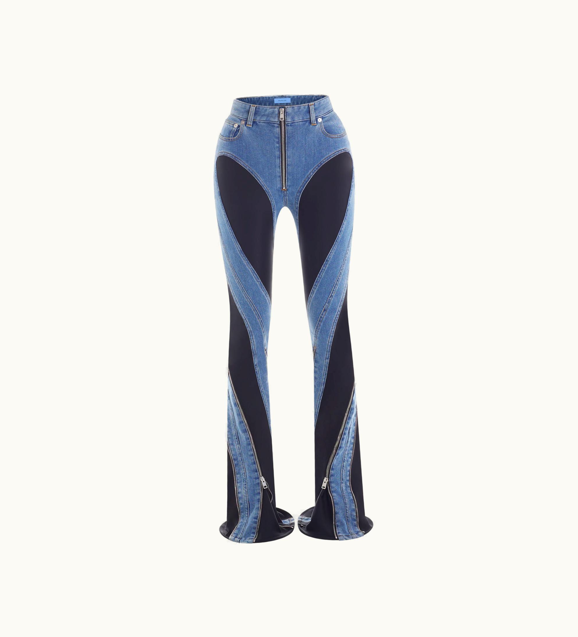 Mugler Mugler Blue Zipped bi-material Jeans