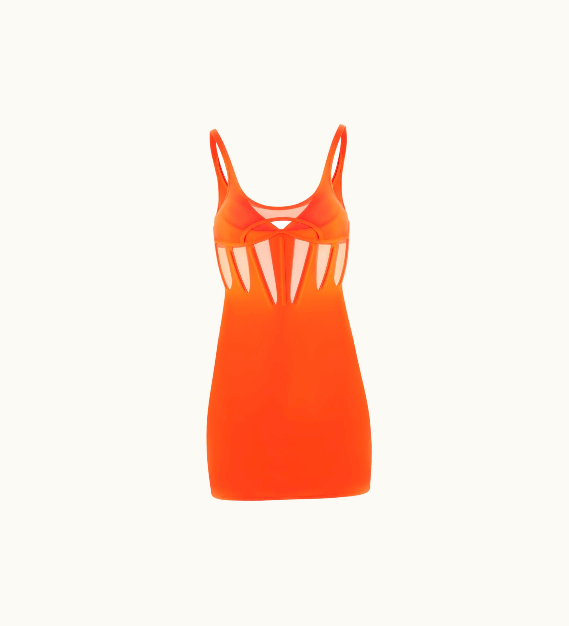 Mugler Mugler Neon Orange Corseted Dress