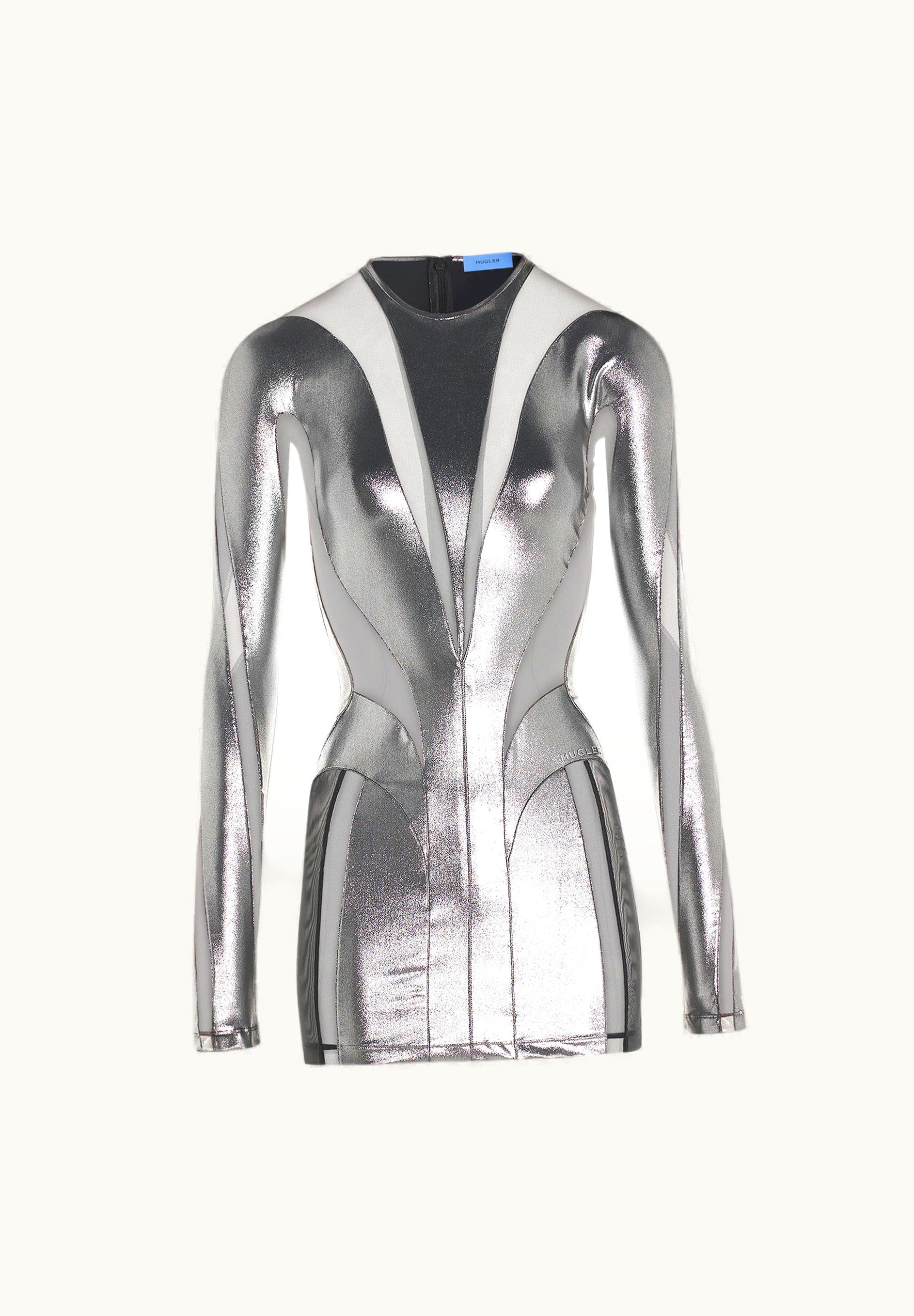 Mugler Mugler Silver Body Shaping Illusion Dress