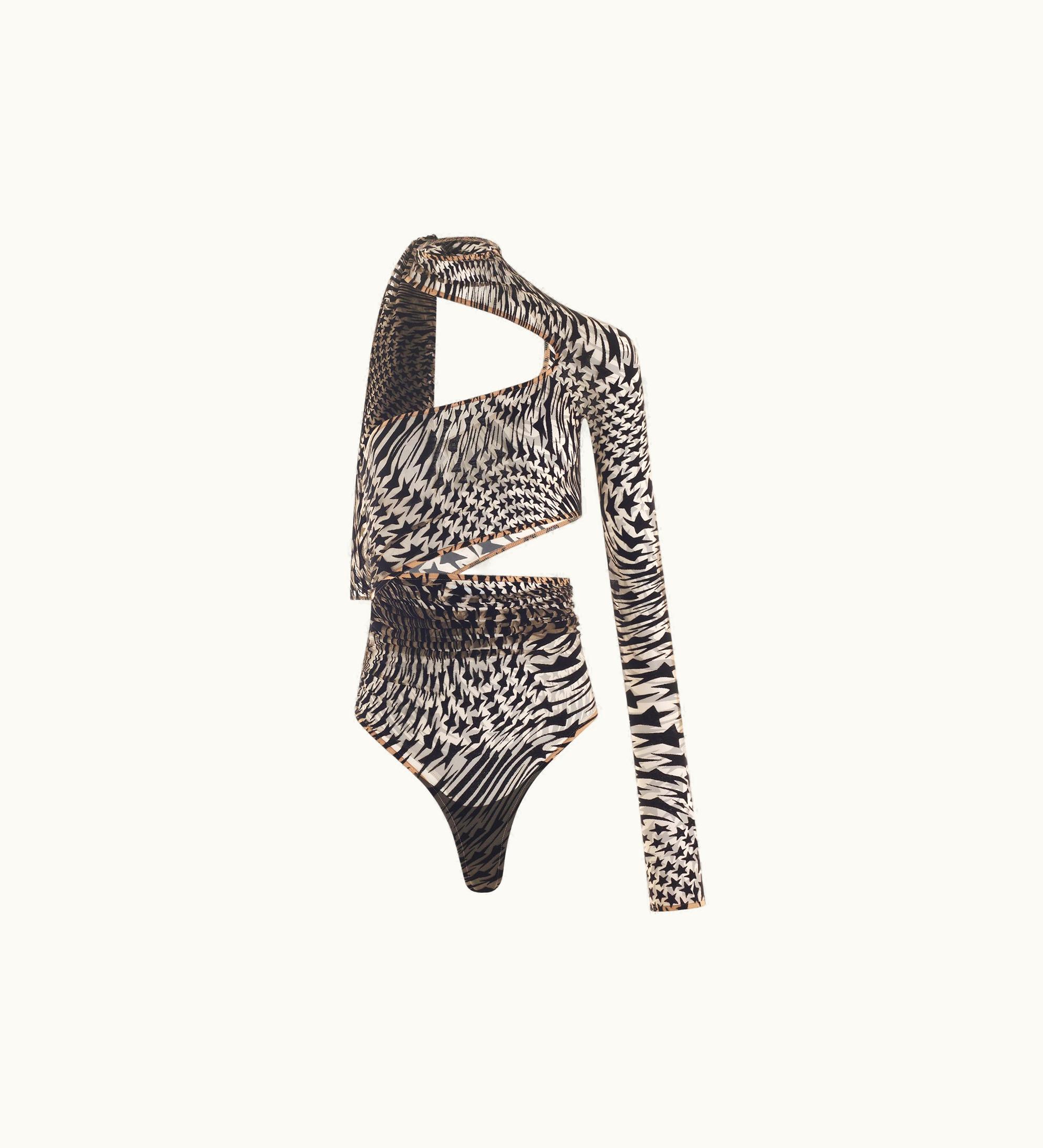 Mugler Mugler Nude Black Flocked Mesh cut-out Bodysuit