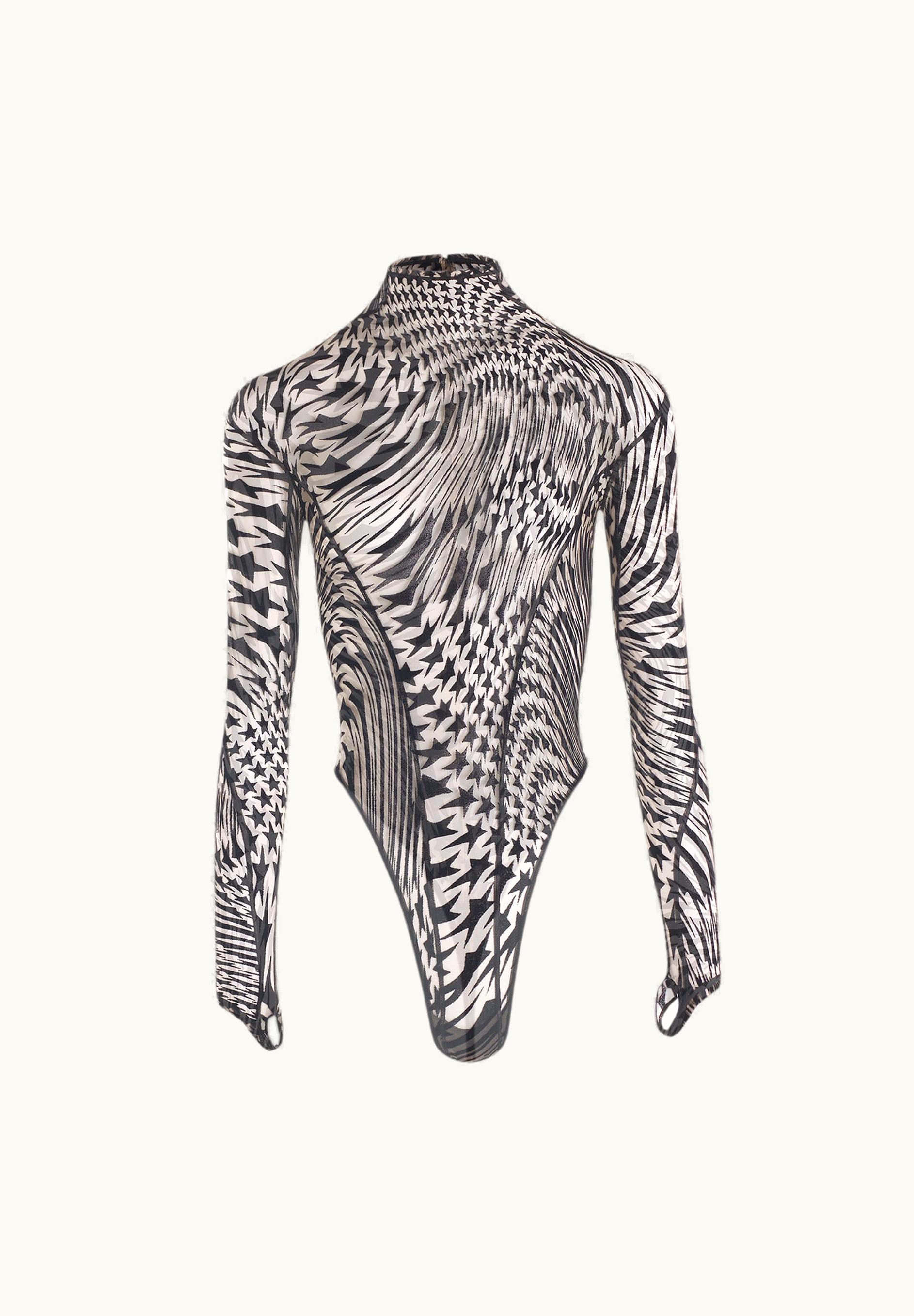 Mugler Mugler Black Nude Flocked Star High Neck Bodysuit