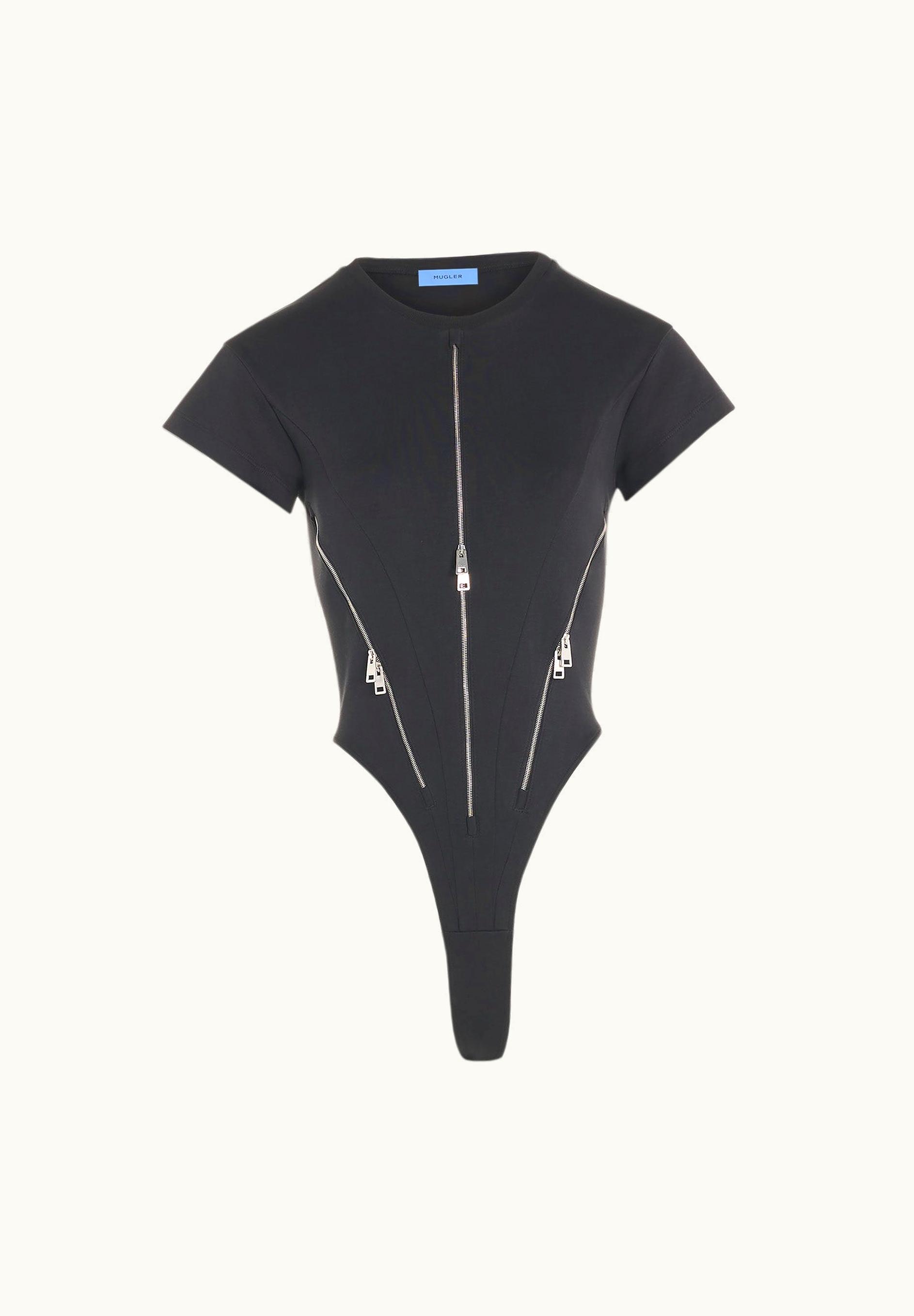 Mugler Mugler Black Zipped Jersey Bodysuit