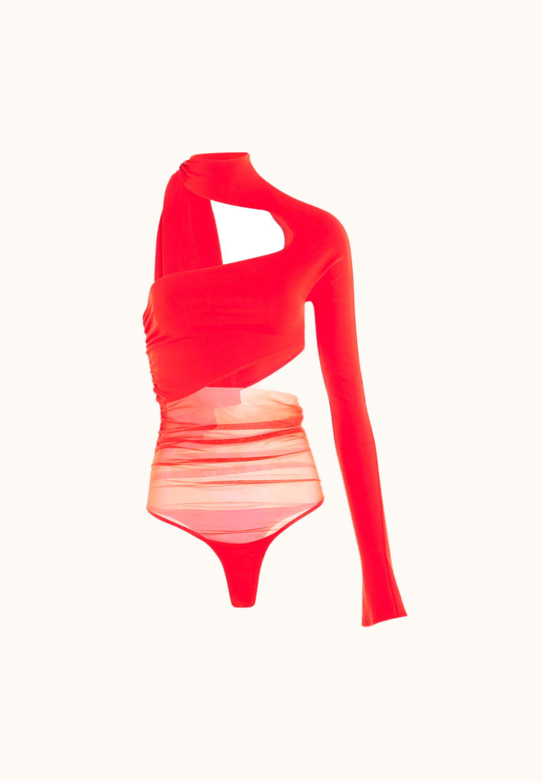 Mugler Mugler Red cut-out Illusion Bodysuit