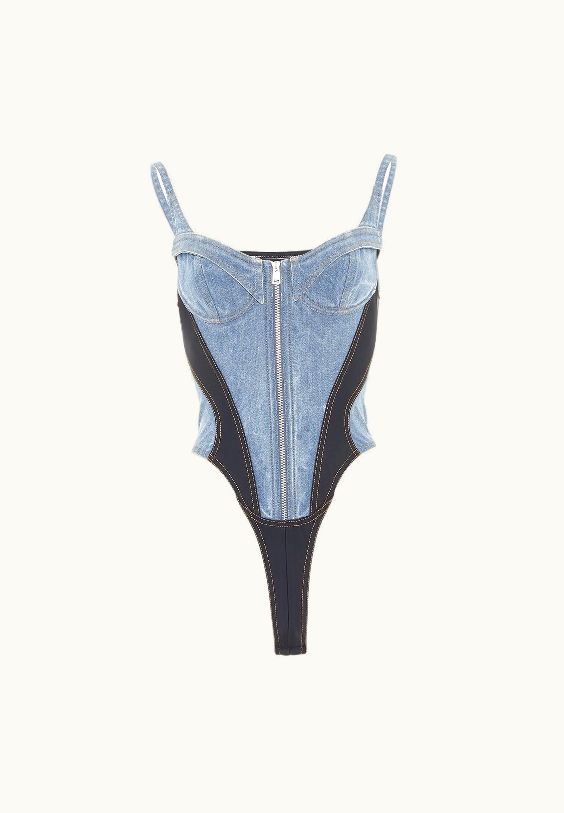 Mugler Mugler Blue Corset Denim Bodysuit