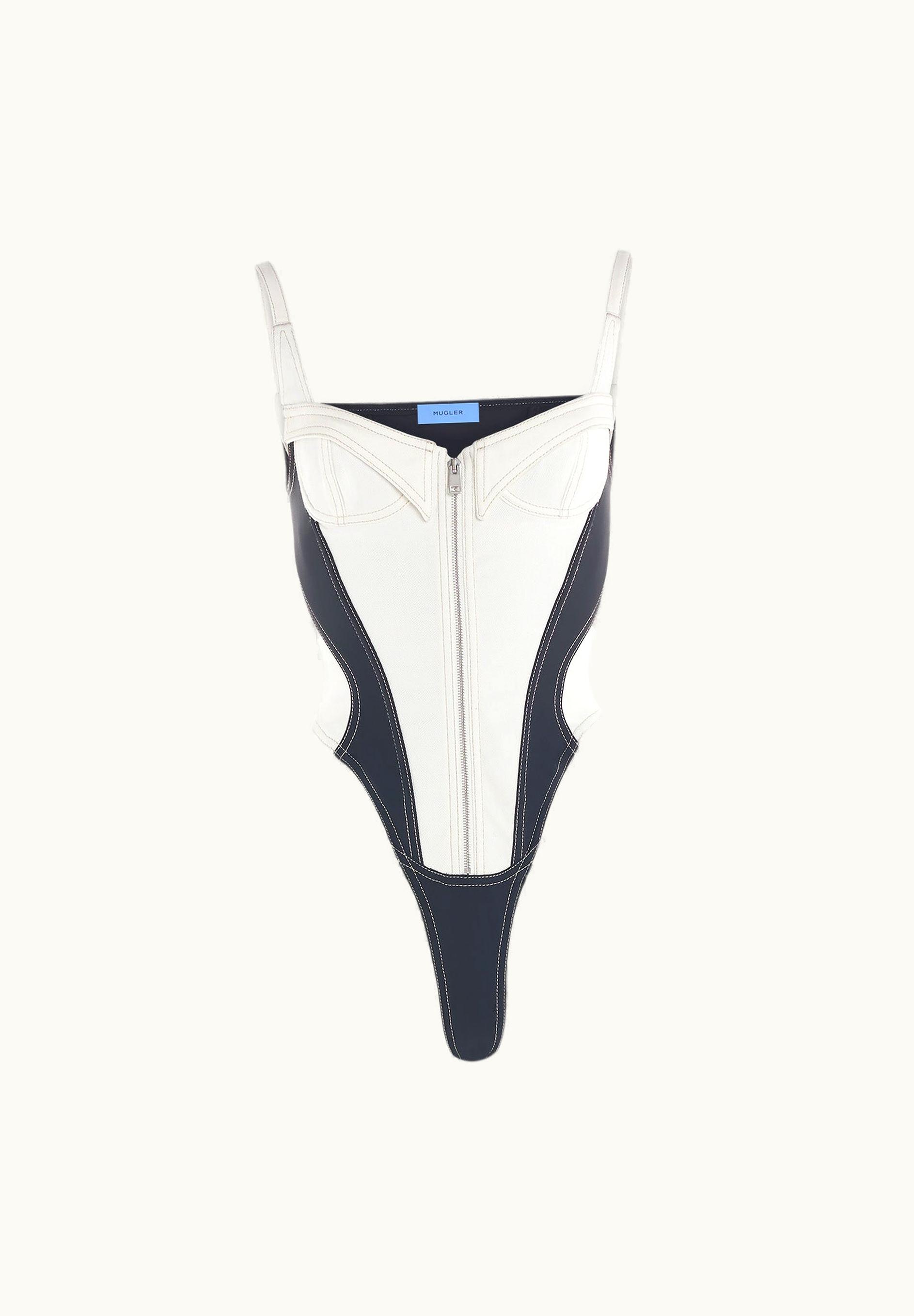 Mugler Mugler White Corset Denim Bodysuit