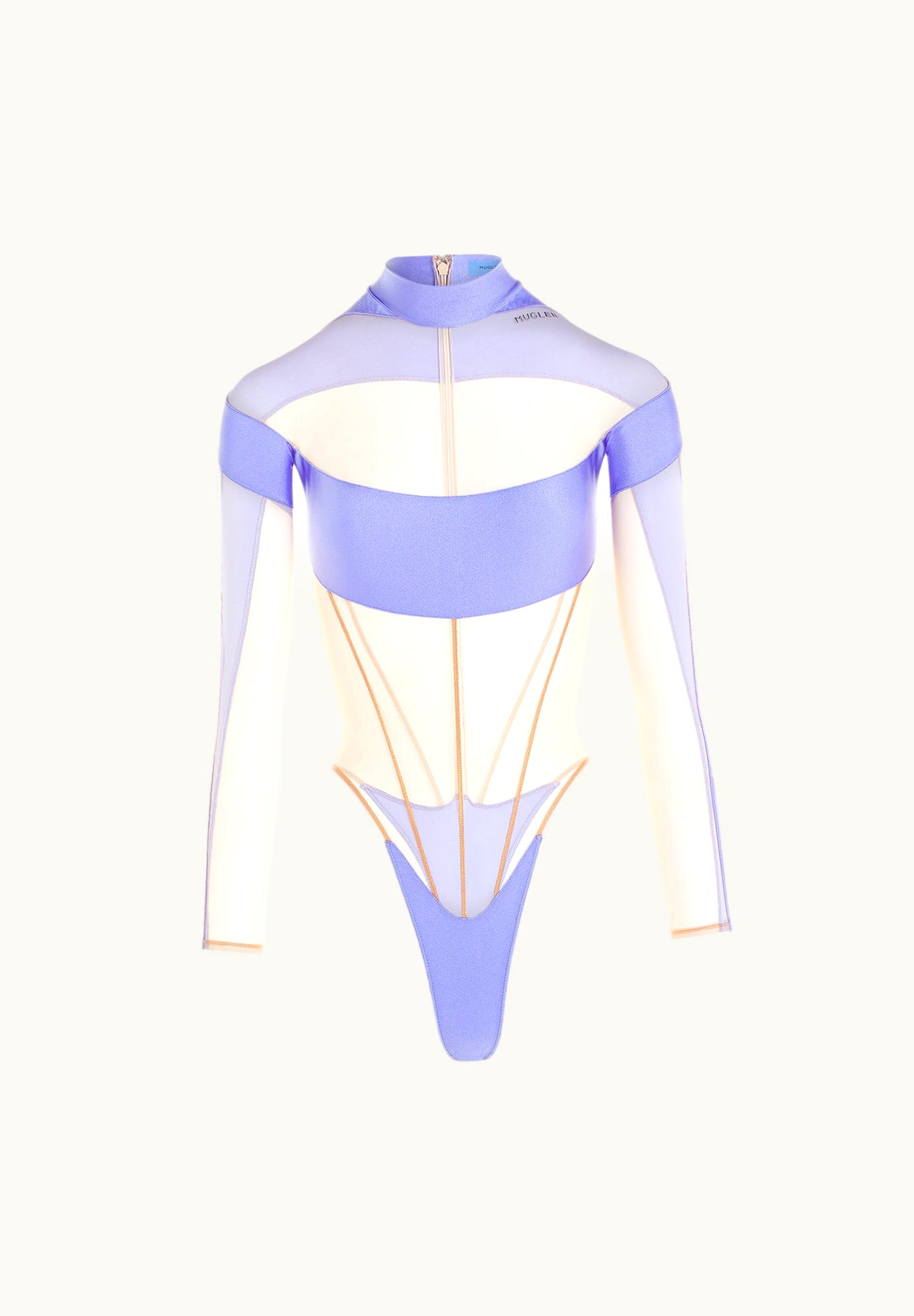 Mugler Mugler Lilac Illusion Nude Neckline Bodysuit