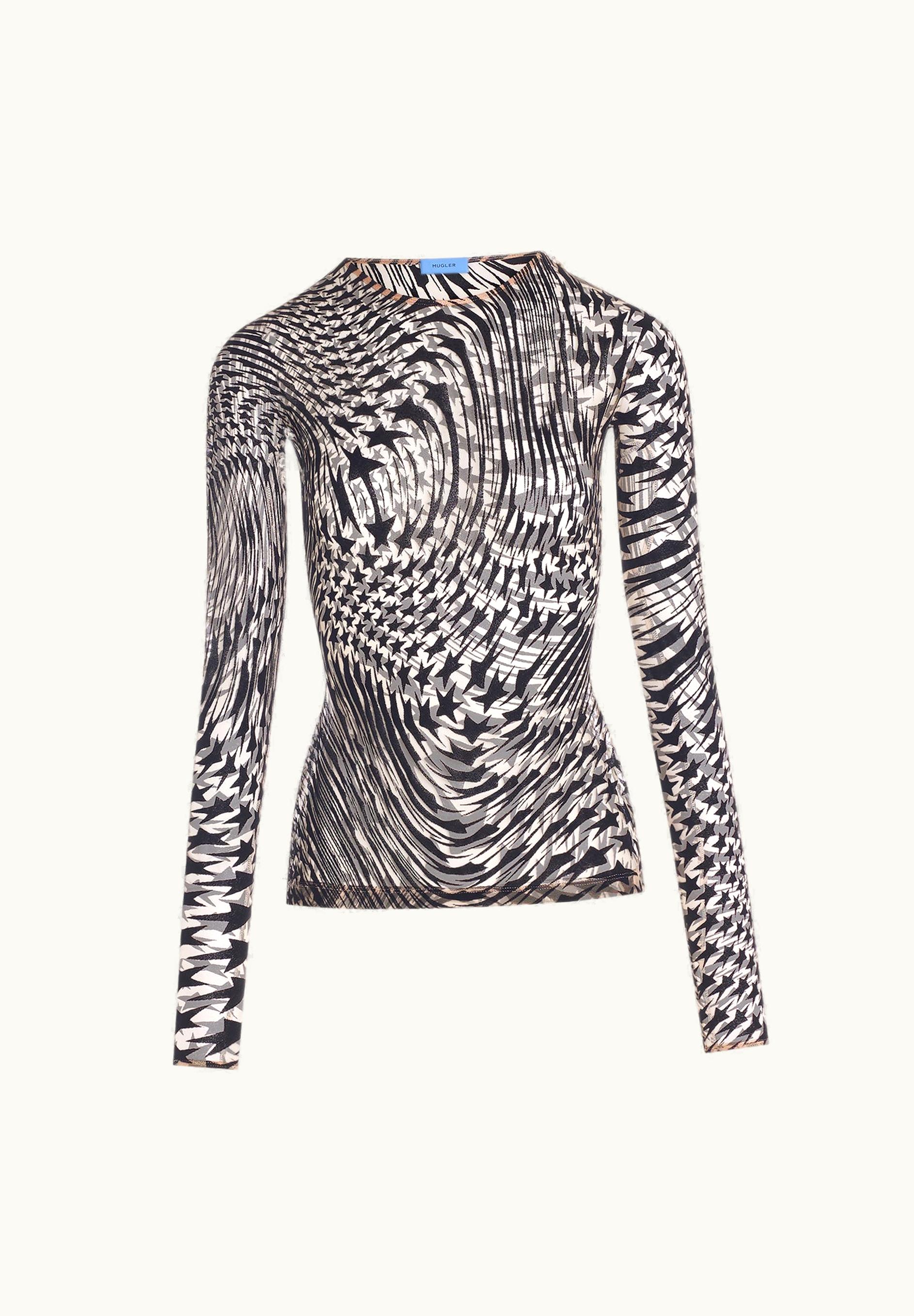 Mugler Mugler Black Nude Flocked Star Mesh Top