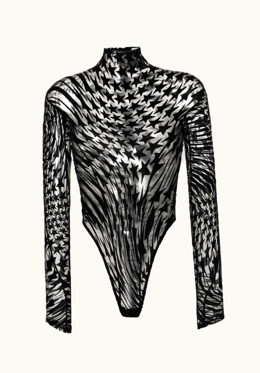 Mugler Mugler Black Flocked Star High Neck Bodysuit