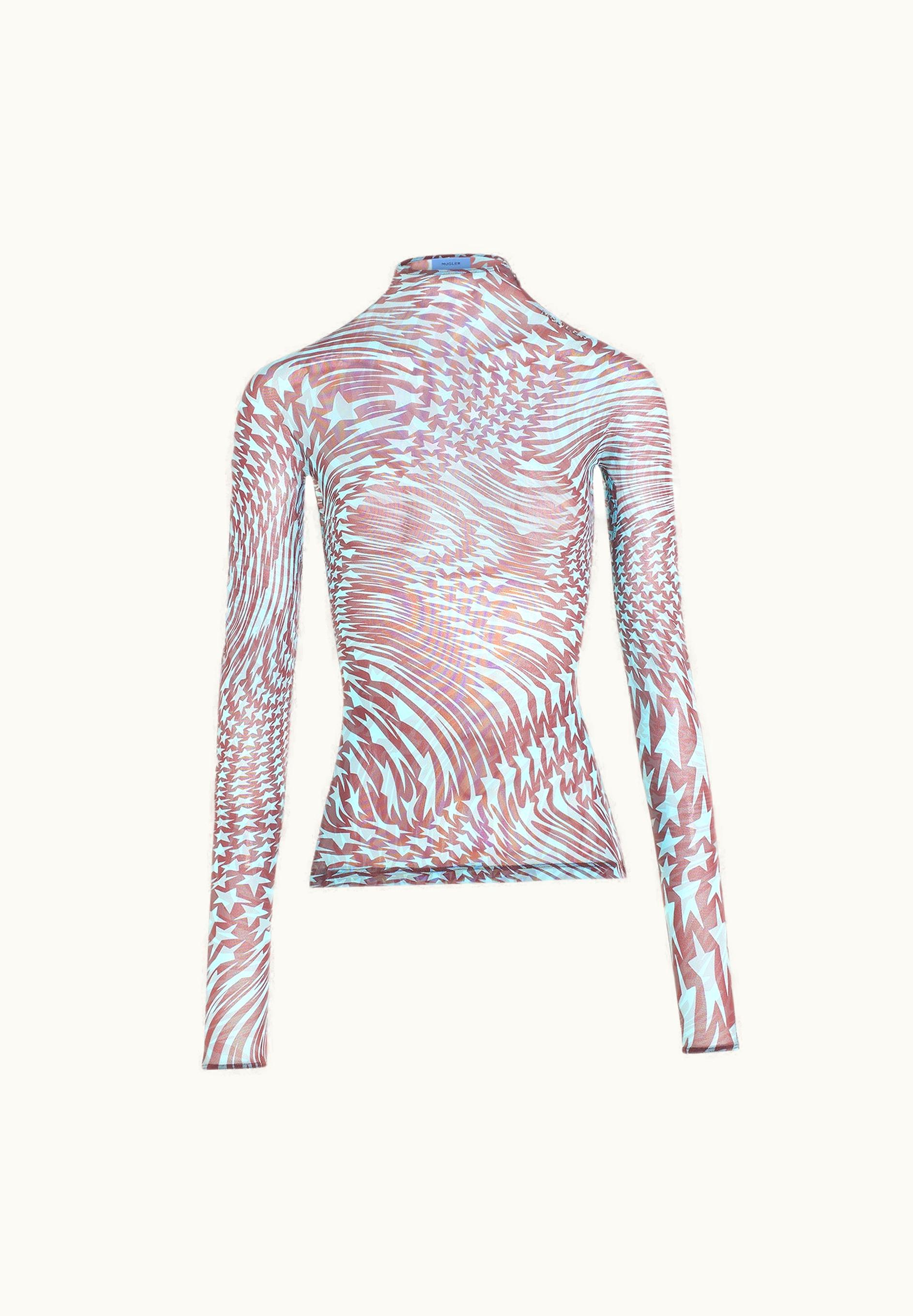 Mugler Mugler Neon Blue Printed Star Mesh Top