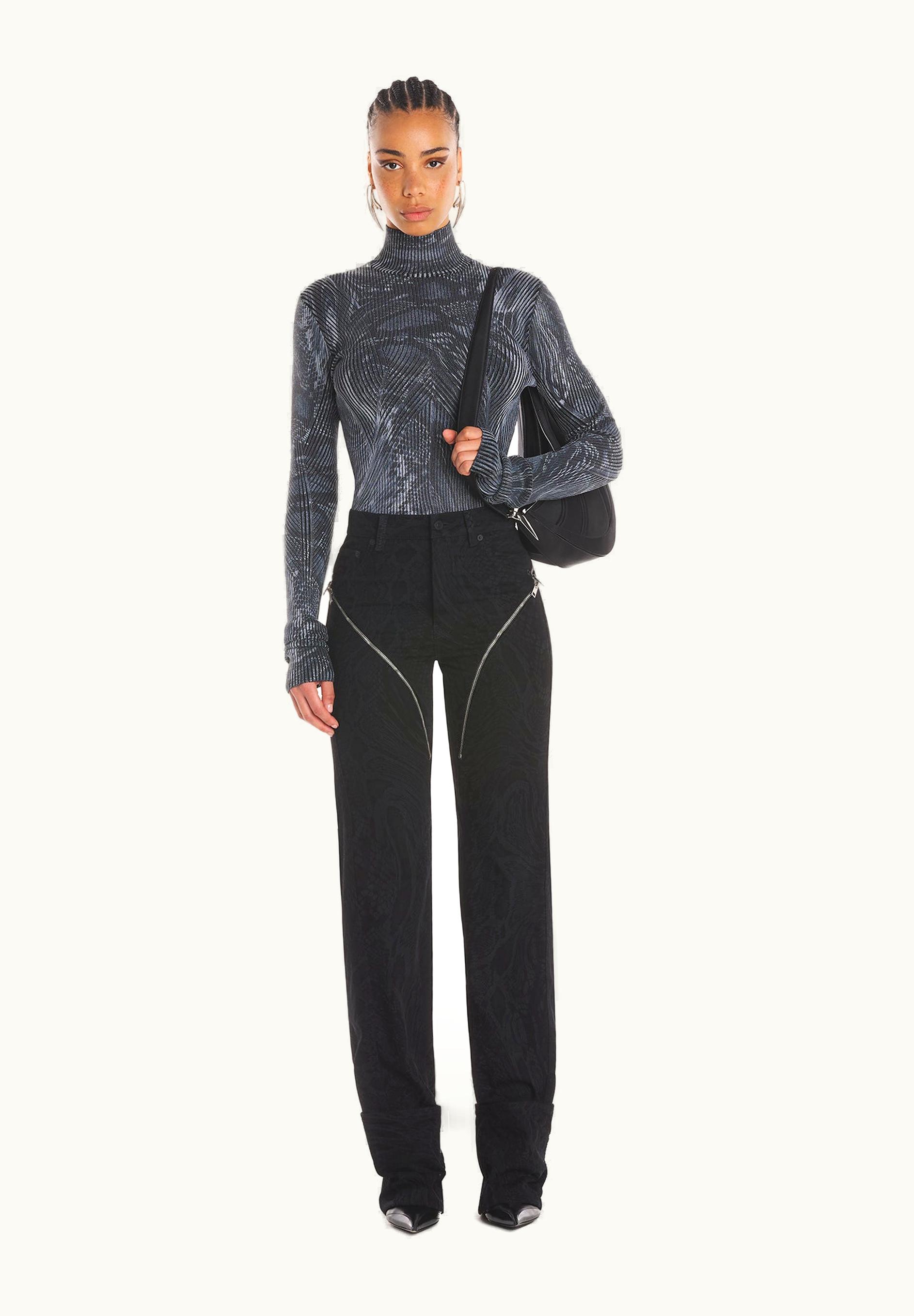 Mugler Mugler Black Cuffed Snake Printed Zipper Jeans