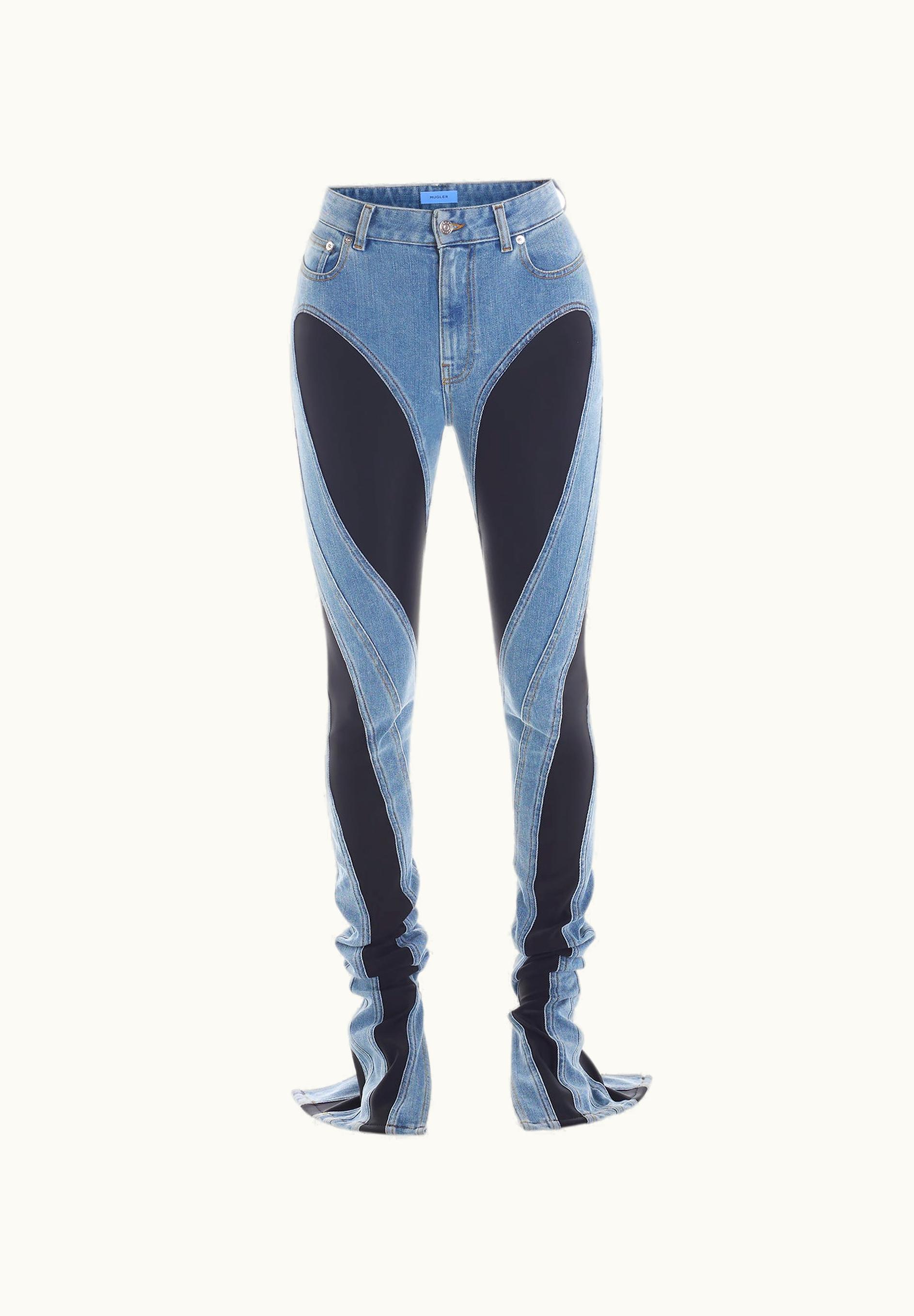 Mugler Mugler Dark Blue Slited bi-material Spiral Jeans