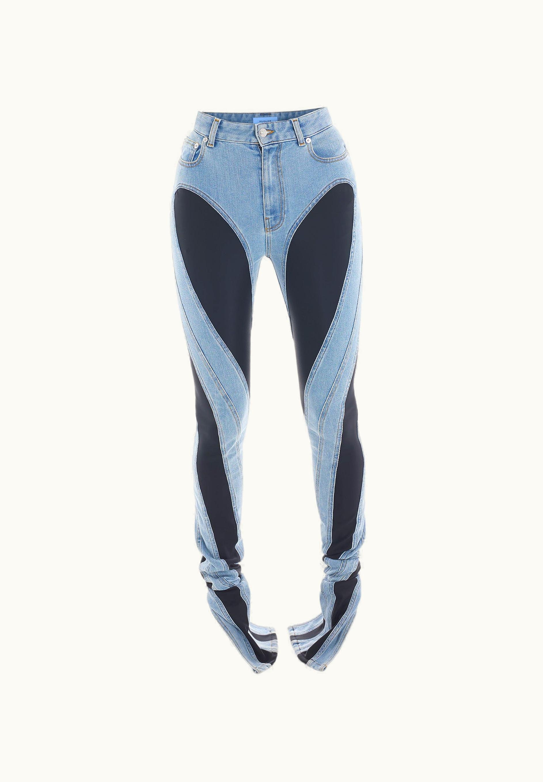 Mugler Mugler Blue Slited bi-material Spiral Jeans