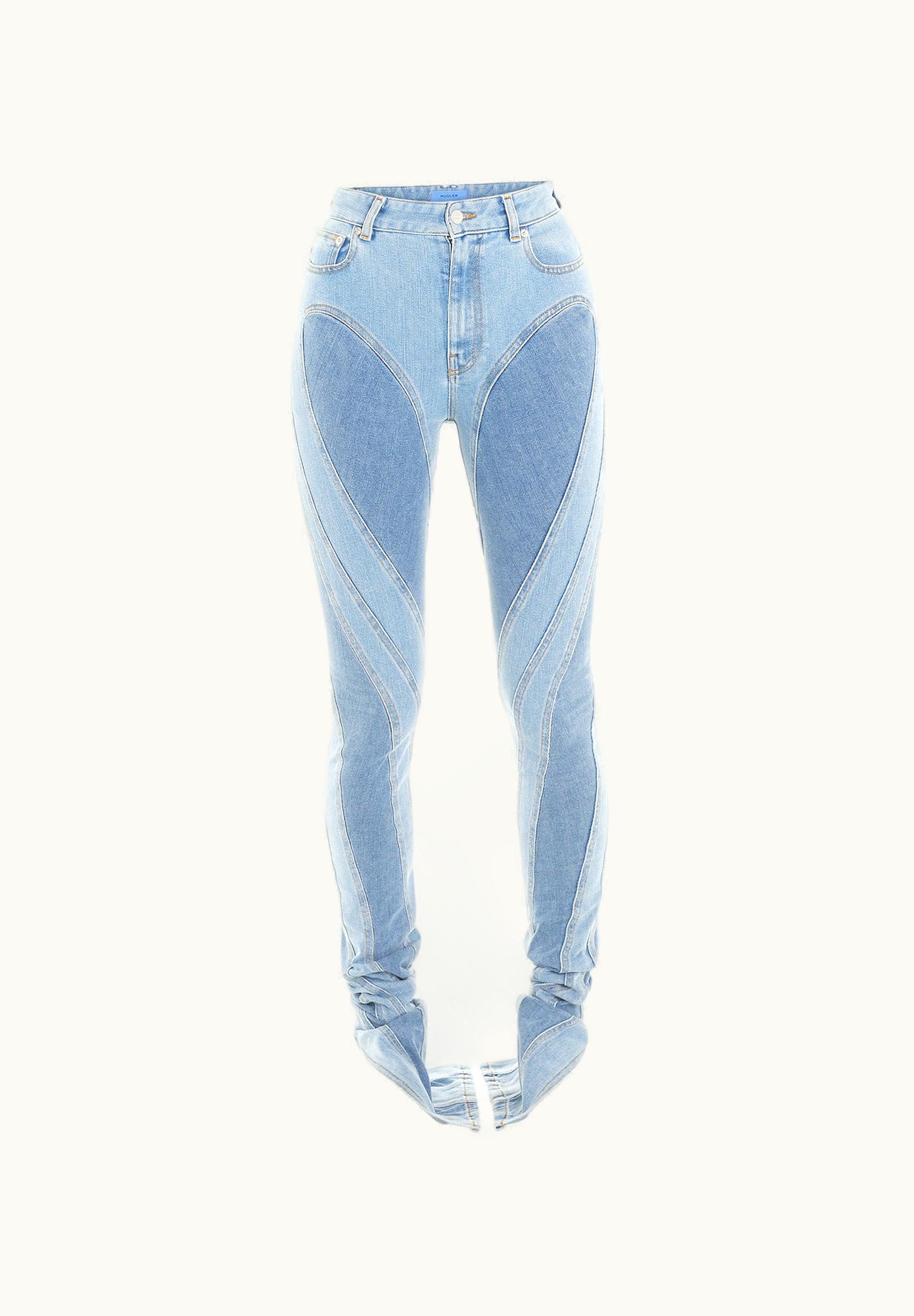 Mugler Mugler Light Blue Slited bi-material Spiral Jeans