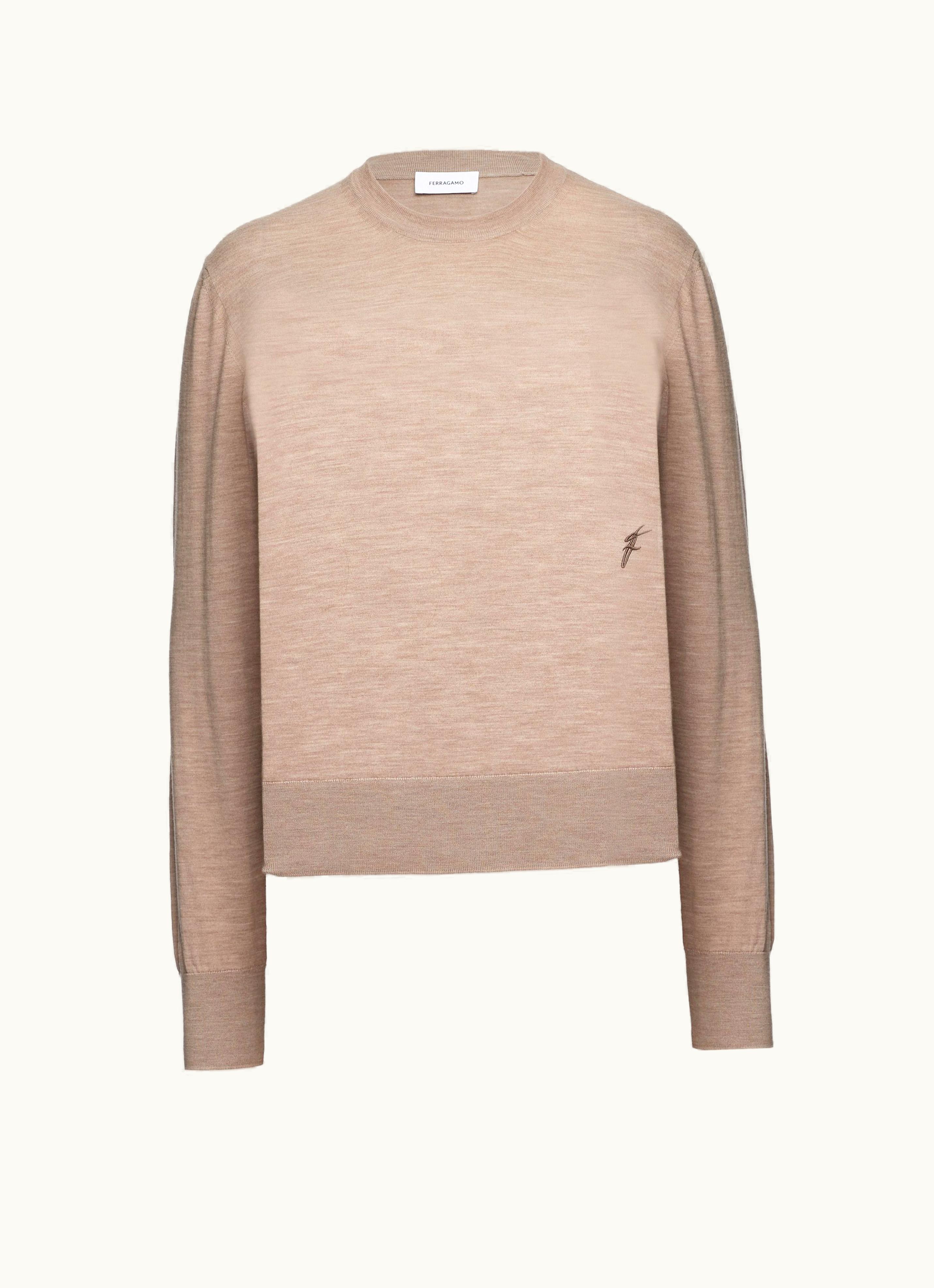 Ferragamo Ferragamo Classic Jersey Wool Crew Neck Sweater Knitwear Neutral