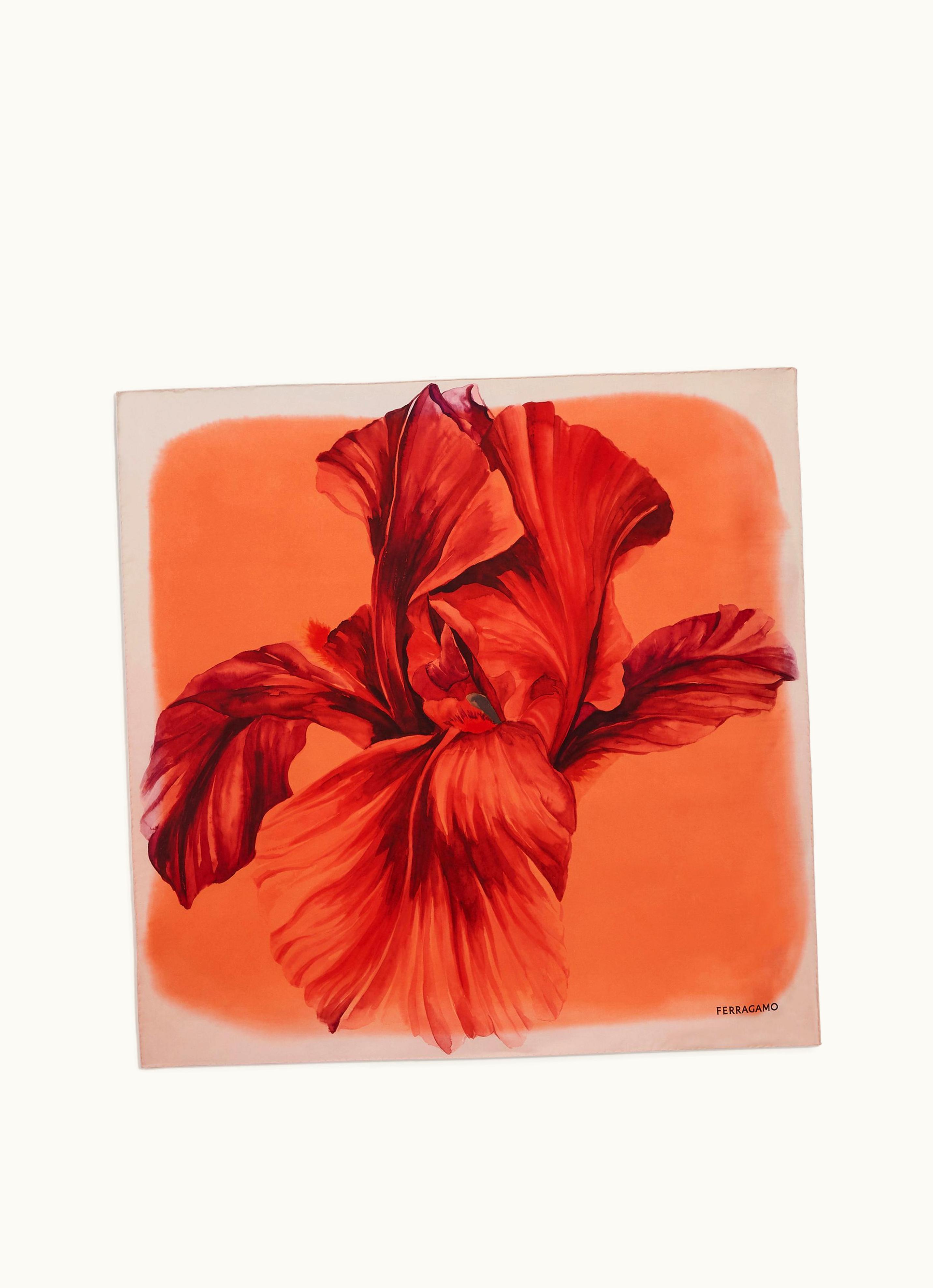 Ferragamo Ferragamo Iris Print Silk Foulard Orange