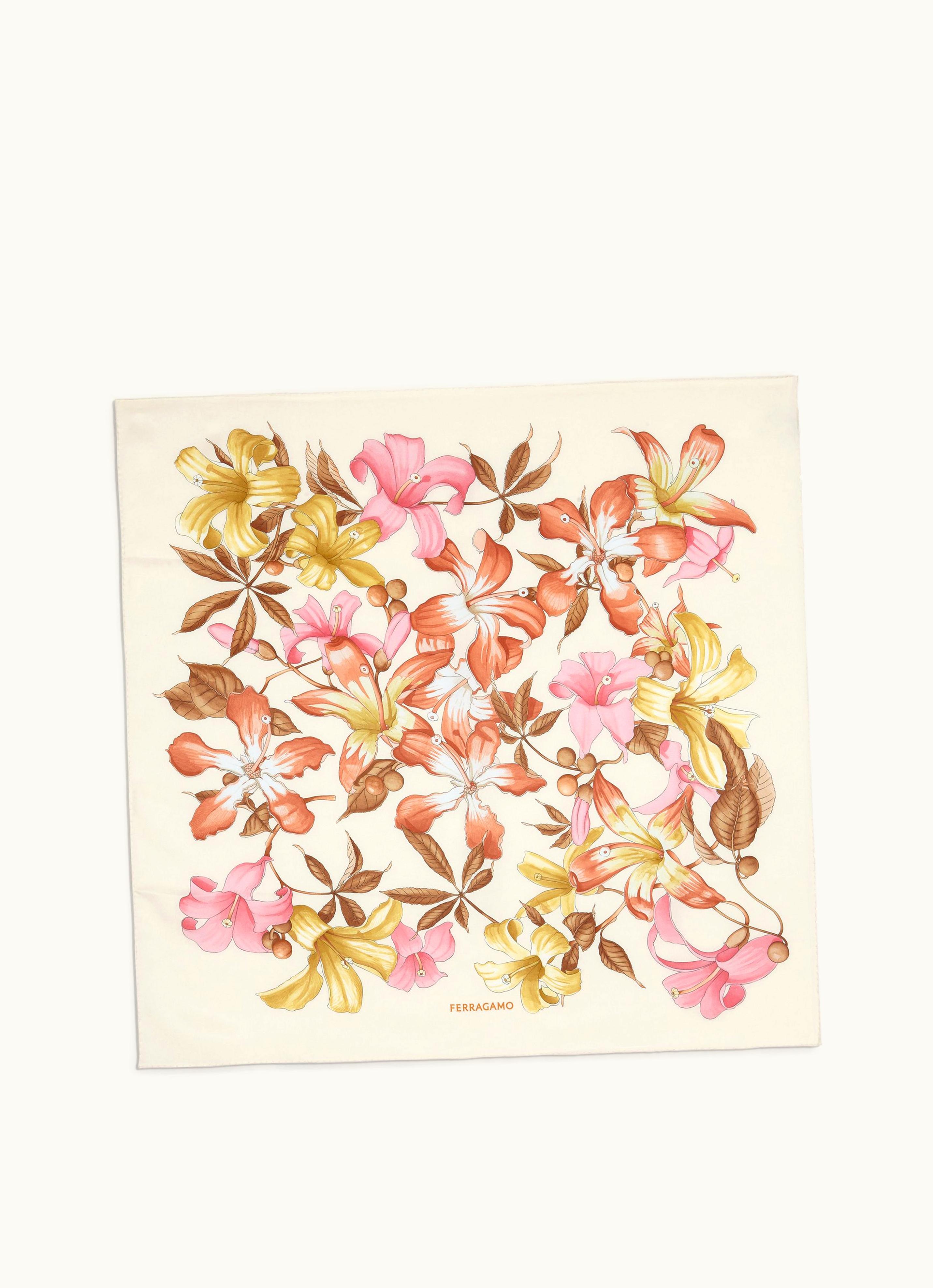 Ferragamo Ferragamo Hibiscus Print Silk Foulard White - Deluxe Edition