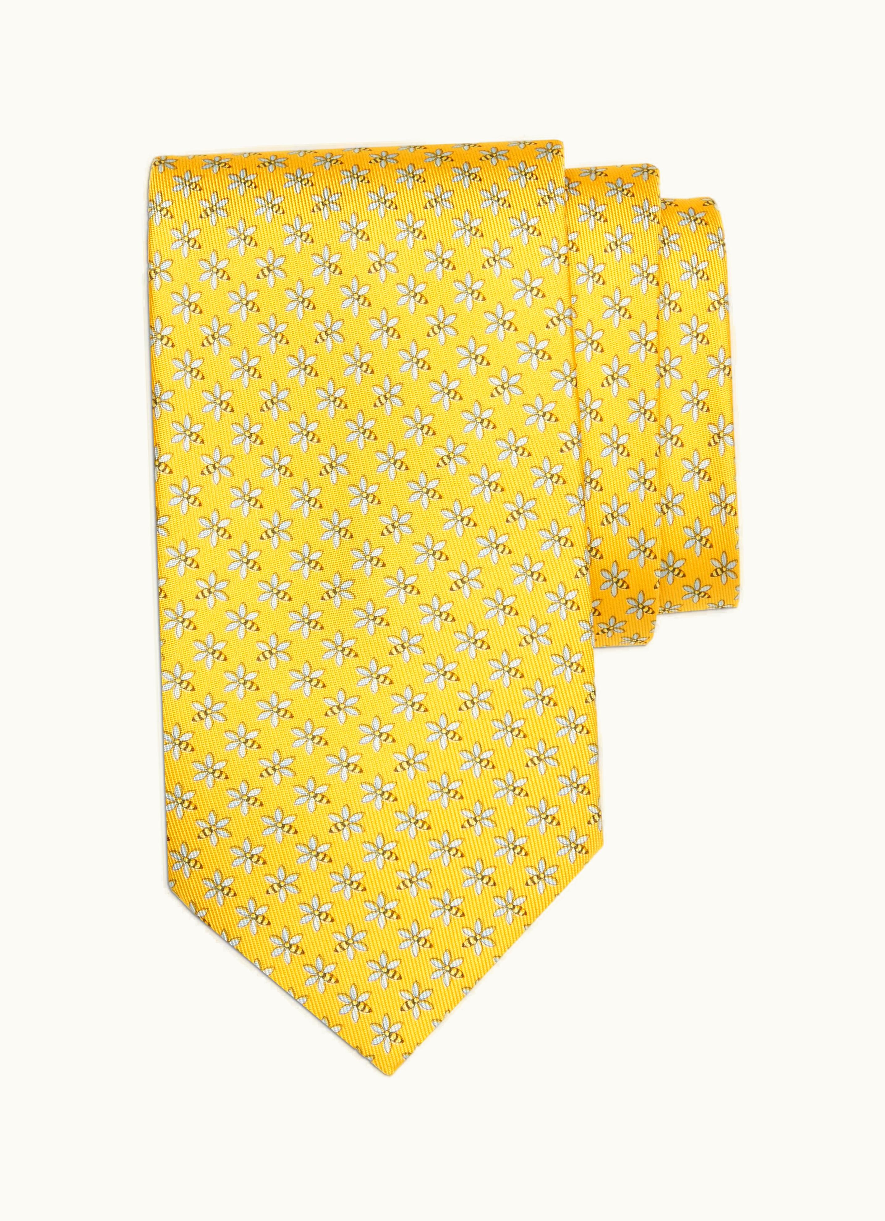 Ferragamo Ferragamo Bee Print Silk Tie Yellow
