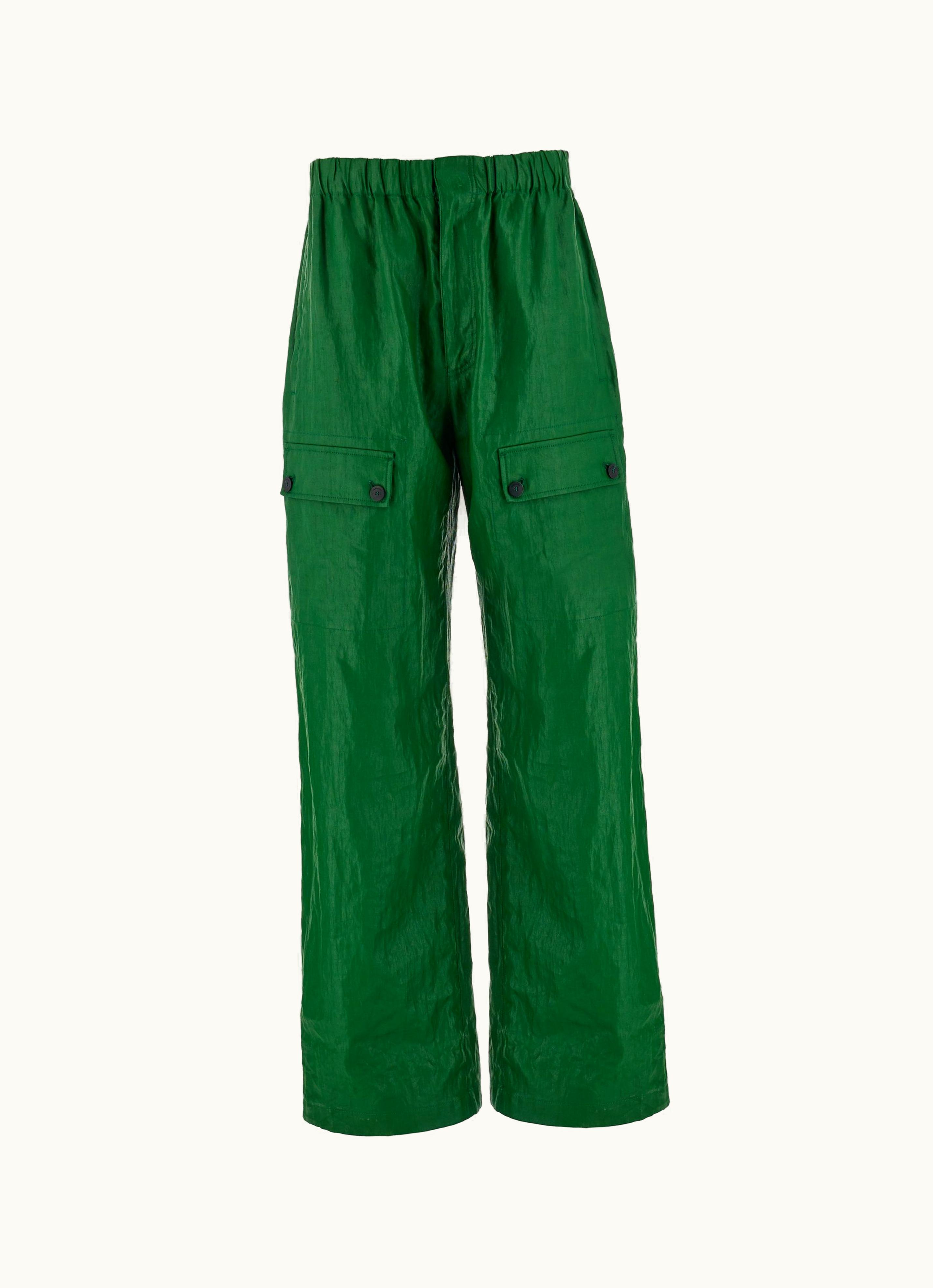Ferragamo Ferragamo Drawstring Linen Trouser With Applied Pockets Pants Green