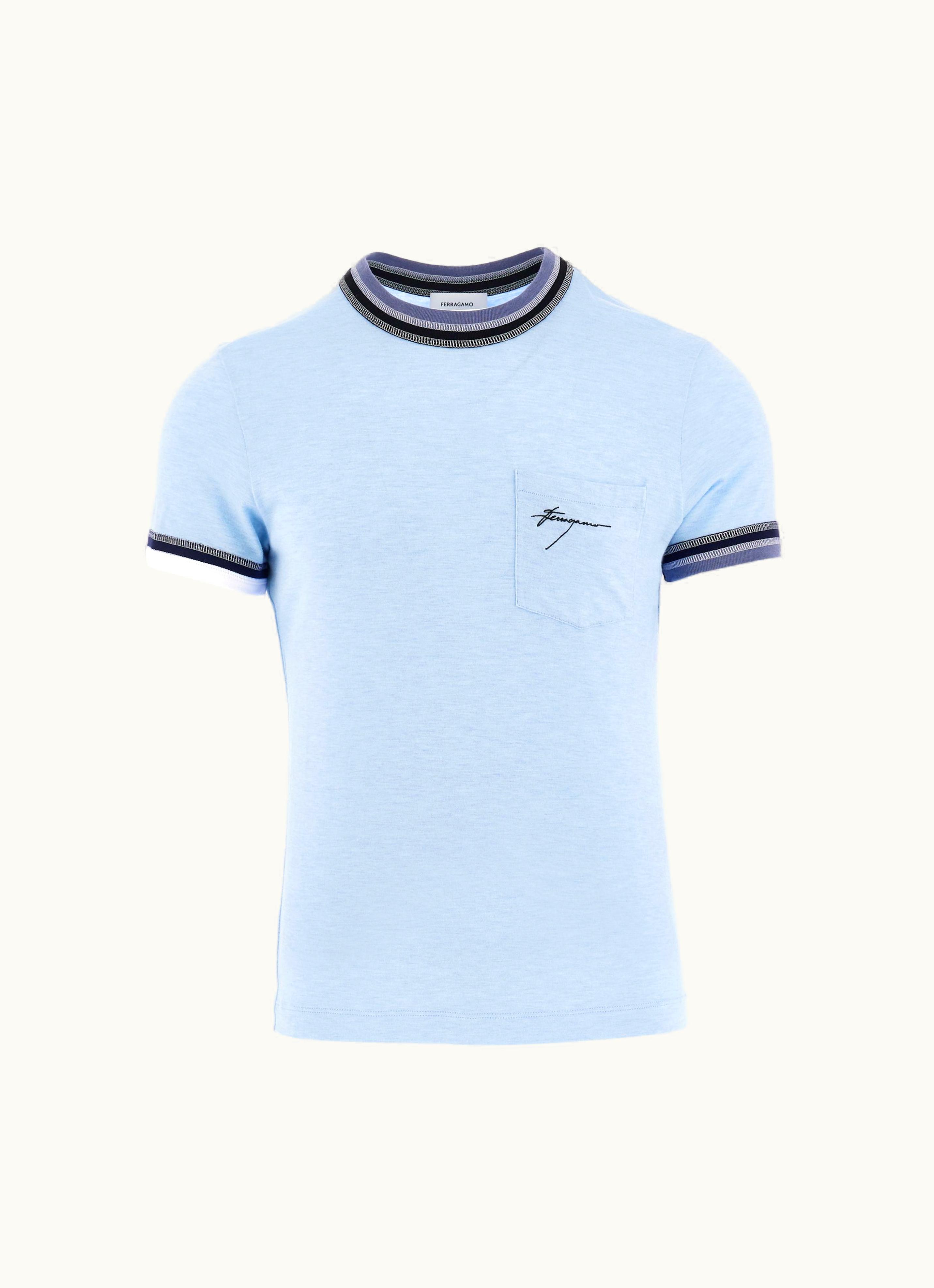 Ferragamo Ferragamo Color Block Trims Blue Polos & T-Shirts