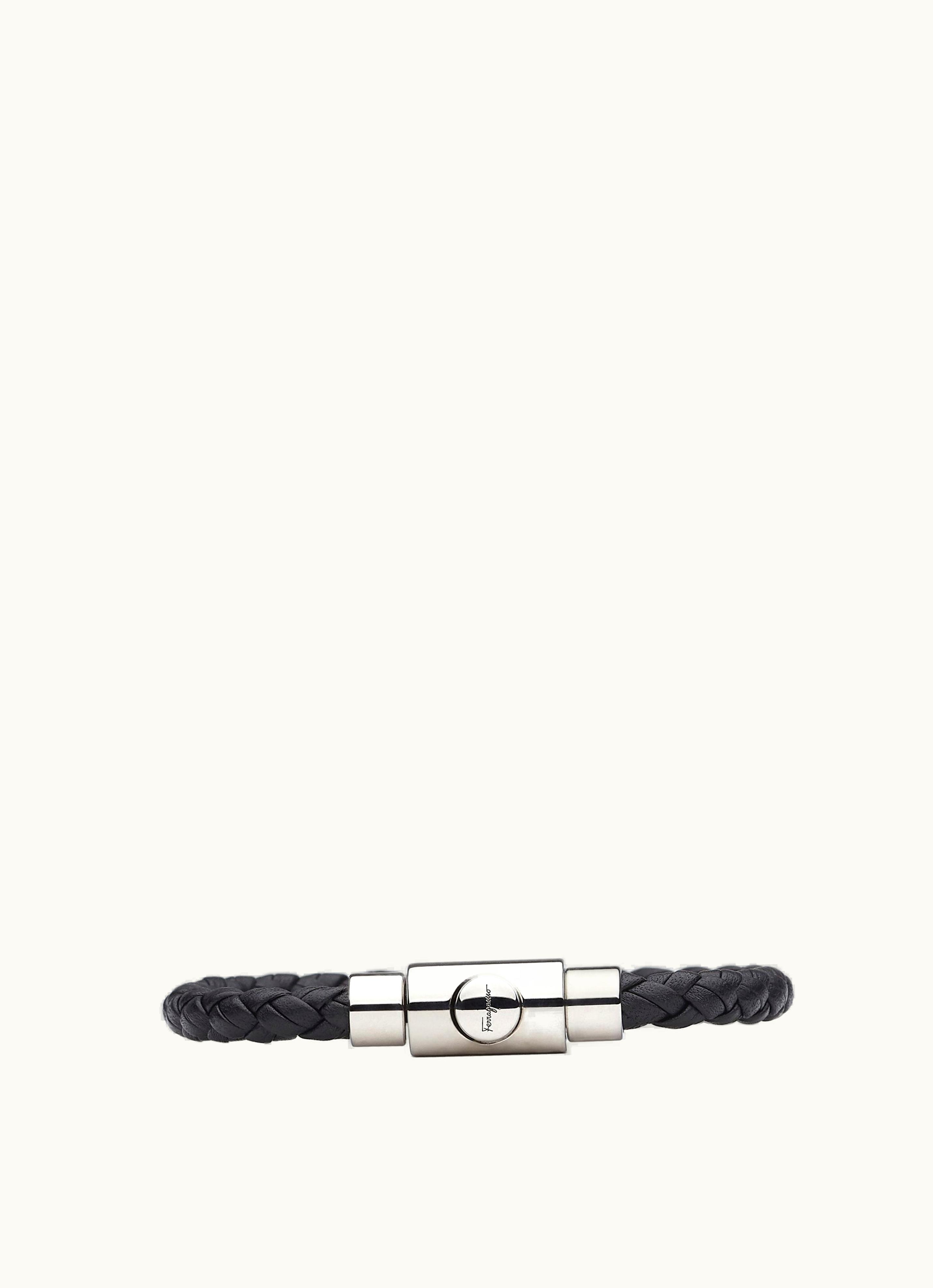 Ferragamo Ferragamo Elegant Black Braided Leather Bracelet - Size 17