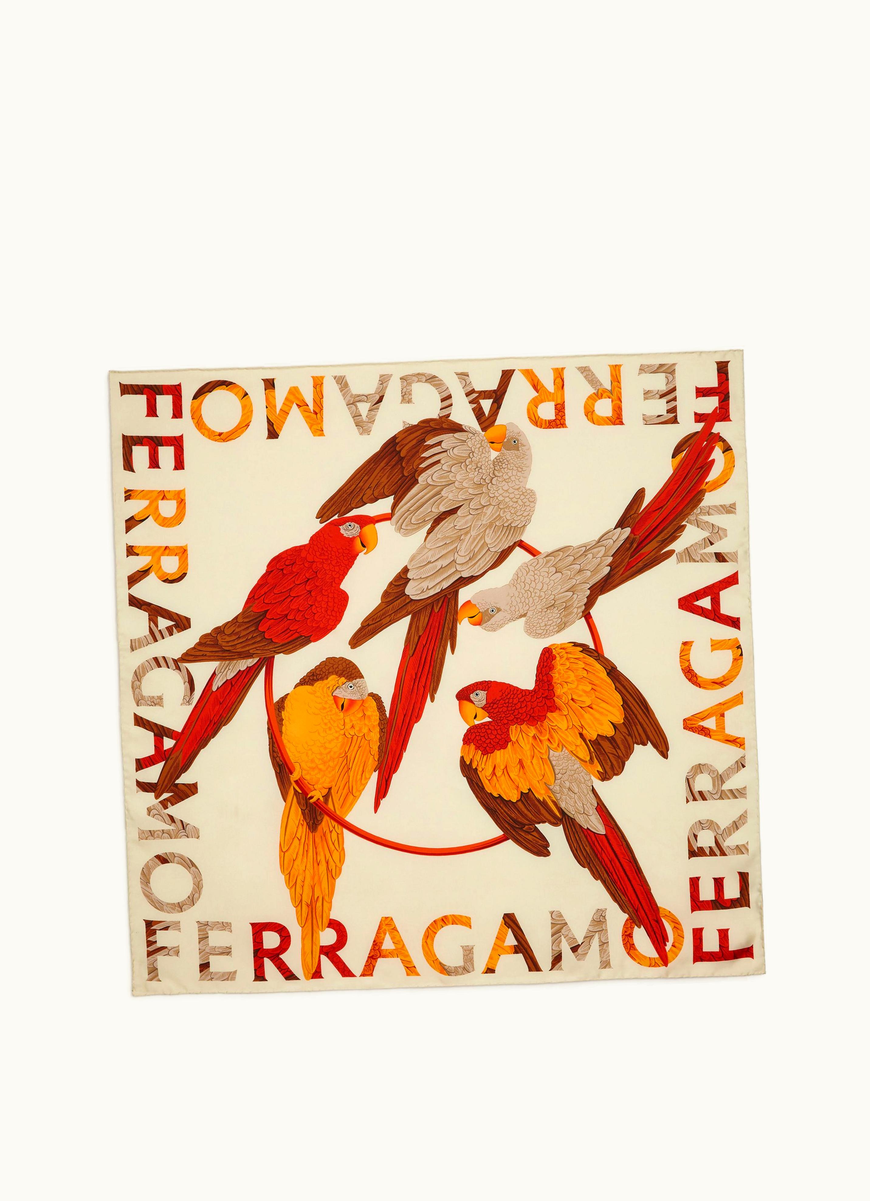 Ferragamo Ferragamo Silk Foulard Parrot Print Scarf White