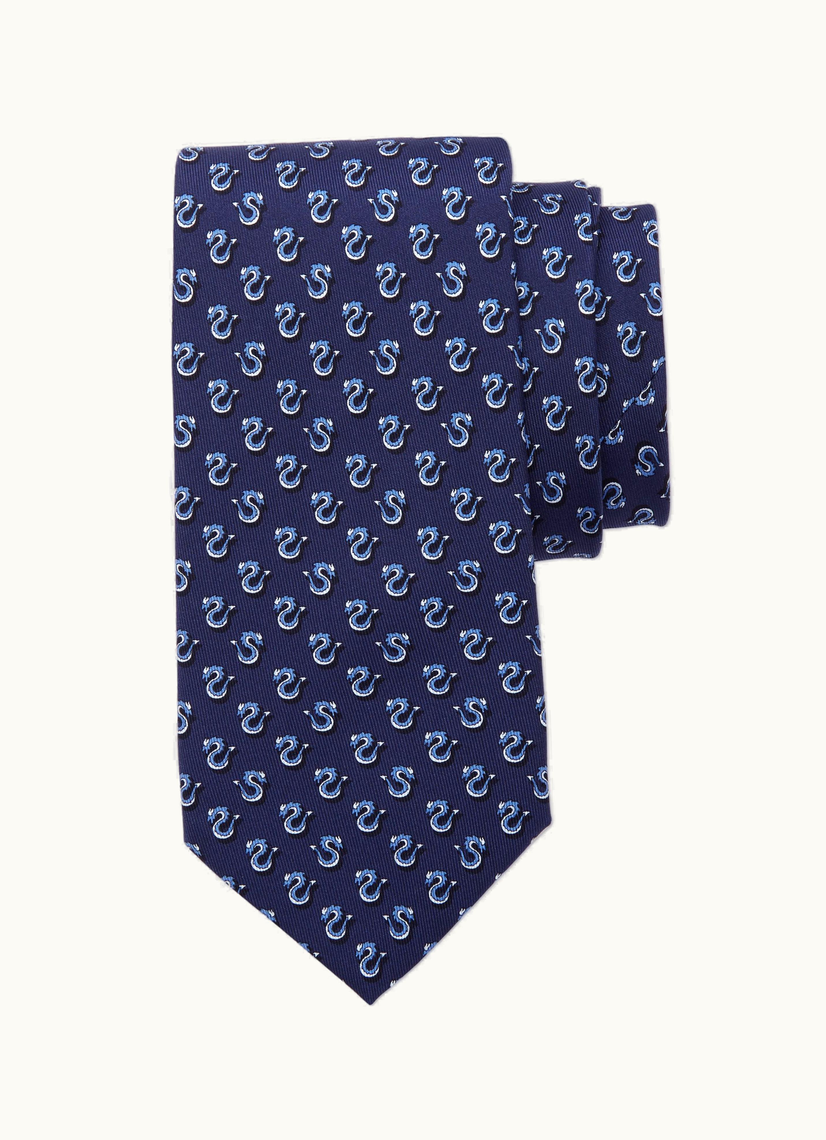 Ferragamo Ferragamo Dragon Print Silk Tie Blue