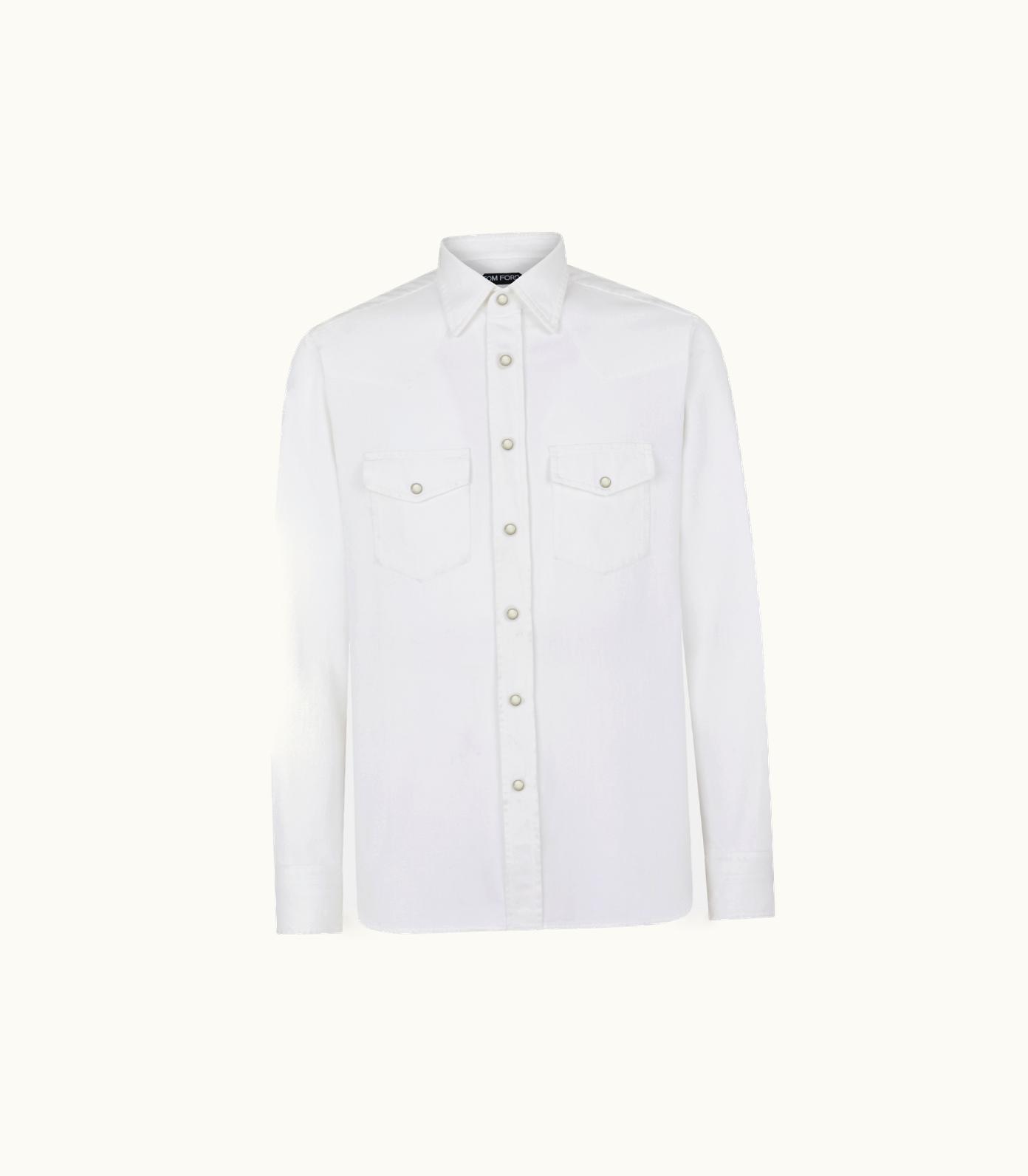 Tom Ford Tom Ford Denim Western Shirt White Luxury Cotton Snap Chest Pockets Italy Crafted