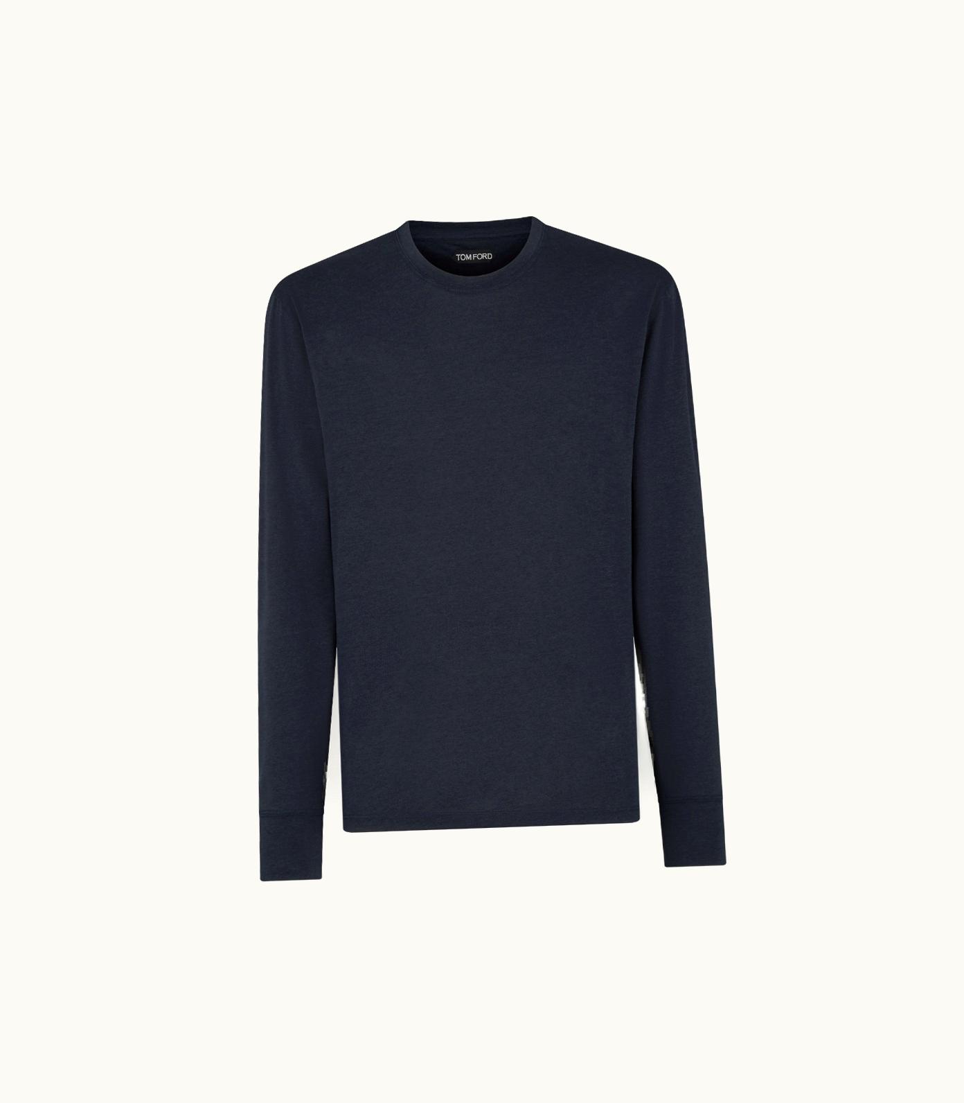 Tom Ford Tom Ford Classic Long Sleeve Lyocell Cotton Crew T-Shirt Black