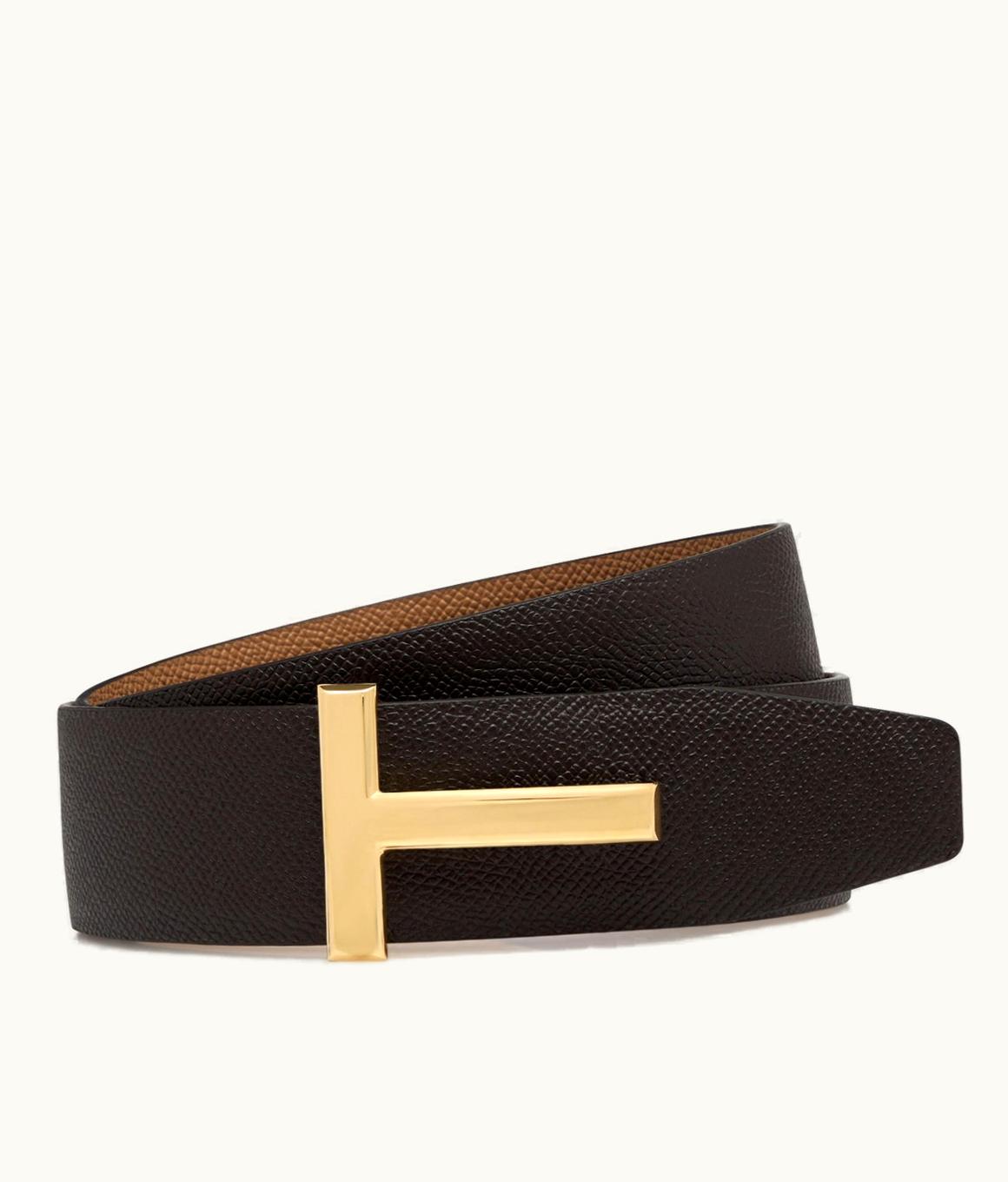 Tom Ford Tom Ford Reversible T Icon Belt 40mm Small Grain Leather Brass Gold Galvanization