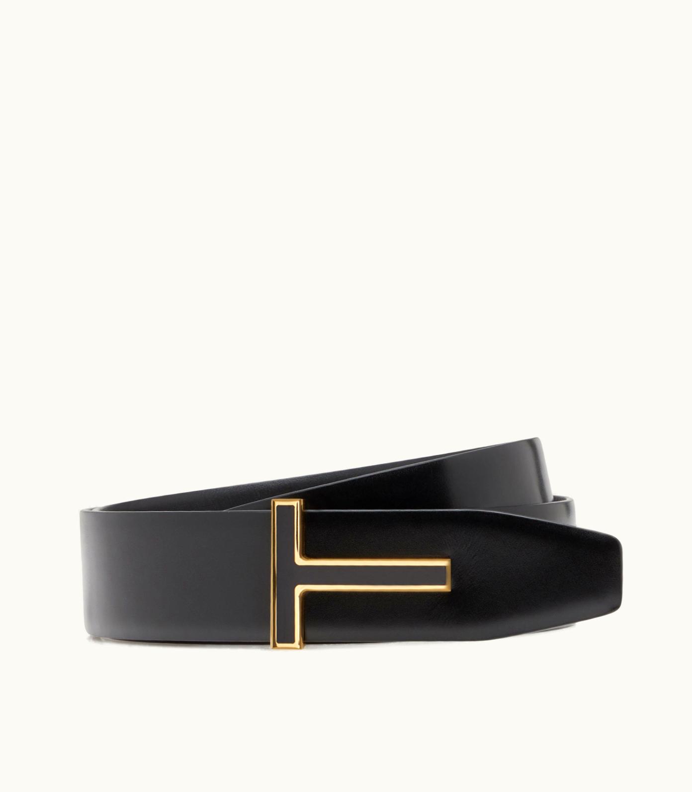 Tom Ford Tom Ford Reversible Enamel T Buckle Leather Belt Black & Brown