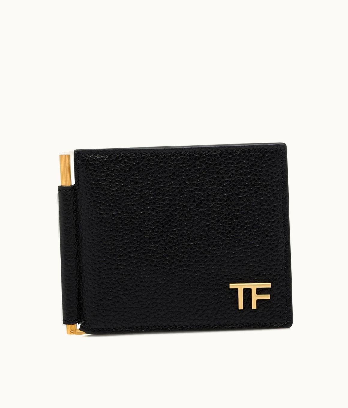 Tom Ford Tom Ford T LINE Grain Leather Money Clip Wallet Black
