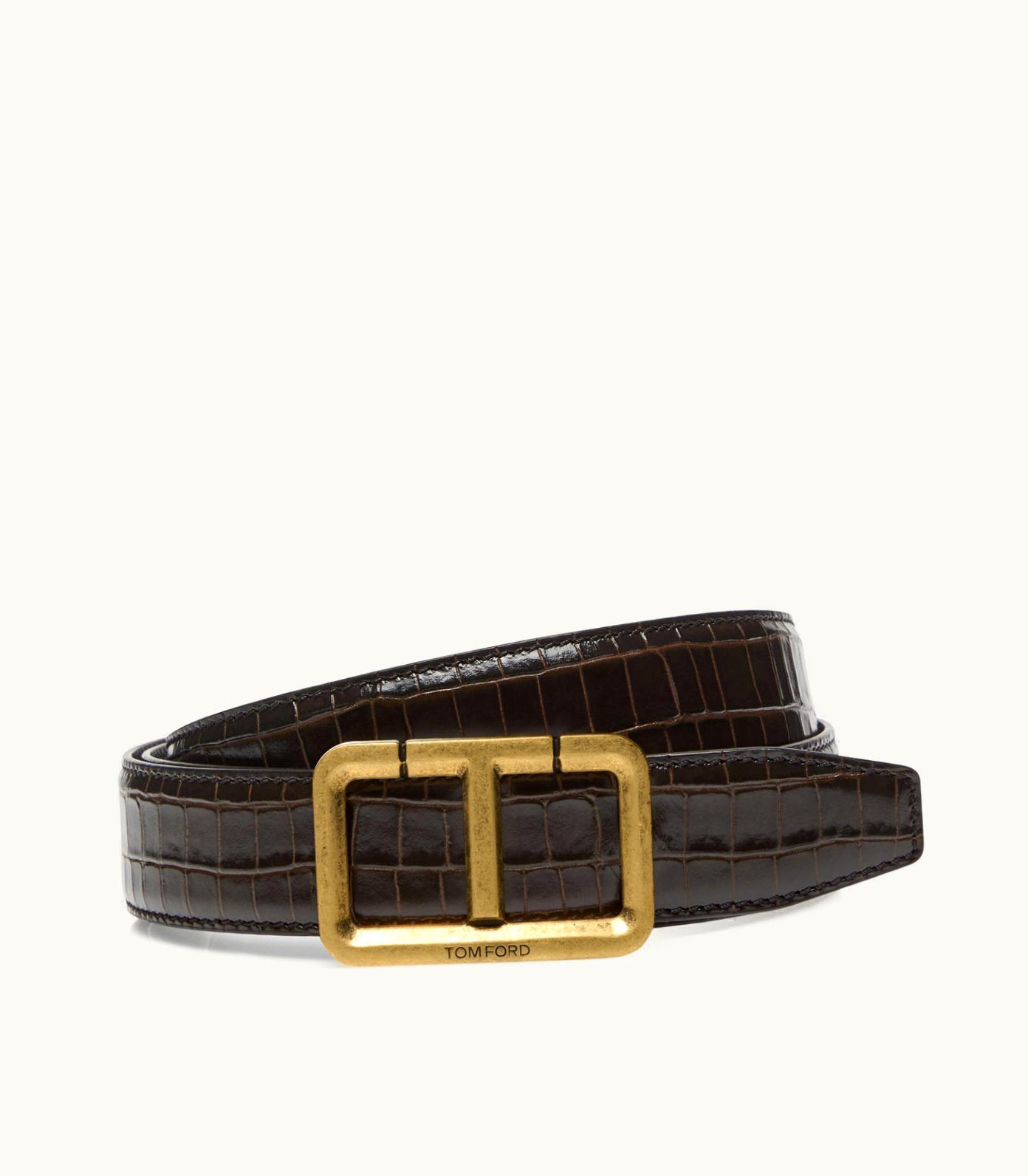 Tom Ford Tom Ford Glossy Printed Croc Scored T Belt