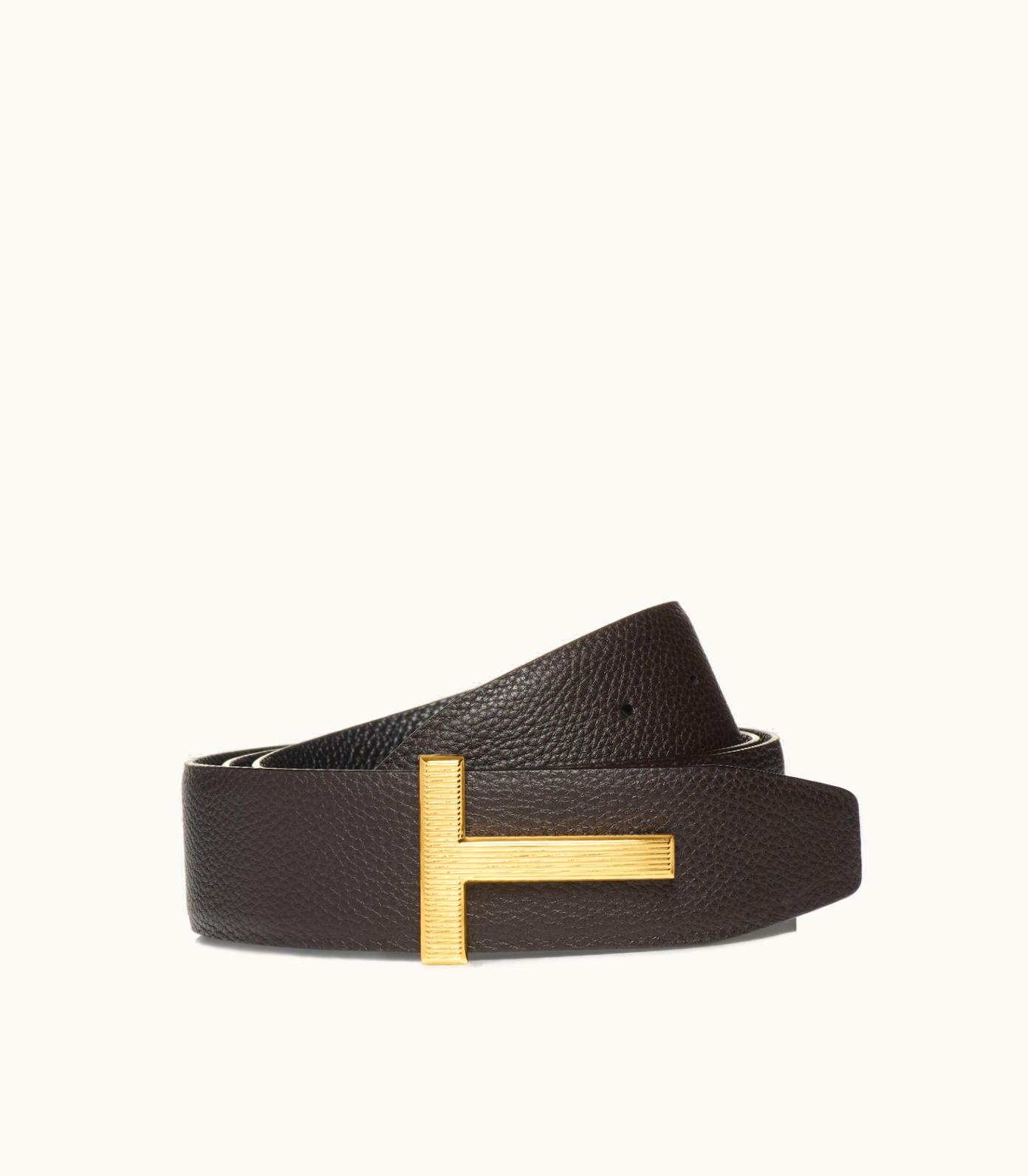 Tom Ford Tom Ford Ridge Buckle T Reversible Leather Belt Black & Brown