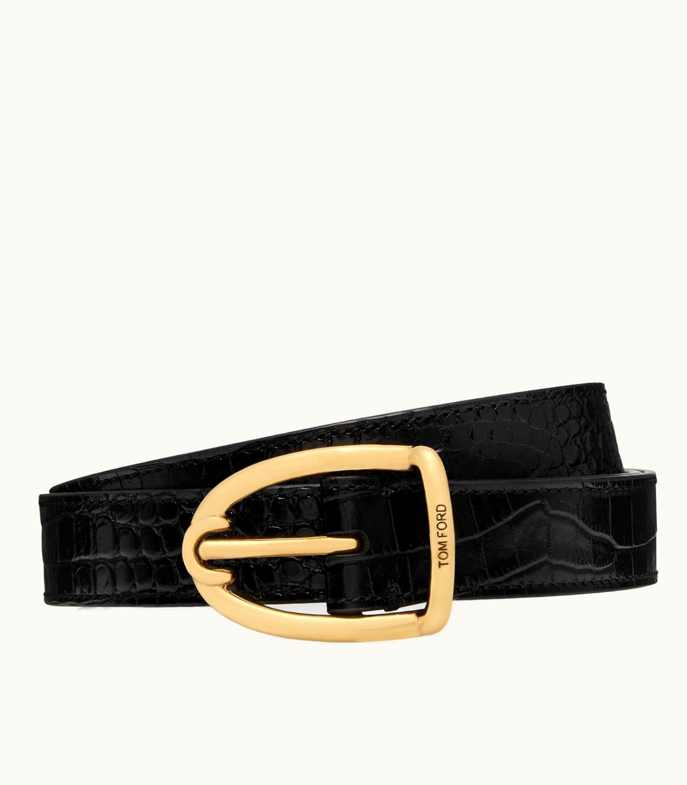 Tom Ford Tom Ford Angled Buckle Belt Luxurious Leather Brass Gold Galvanization Black