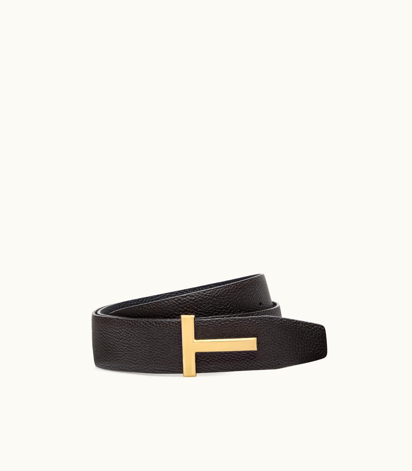 Tom Ford Tom Ford Reversible T Icon Leather Belt Black/Gold