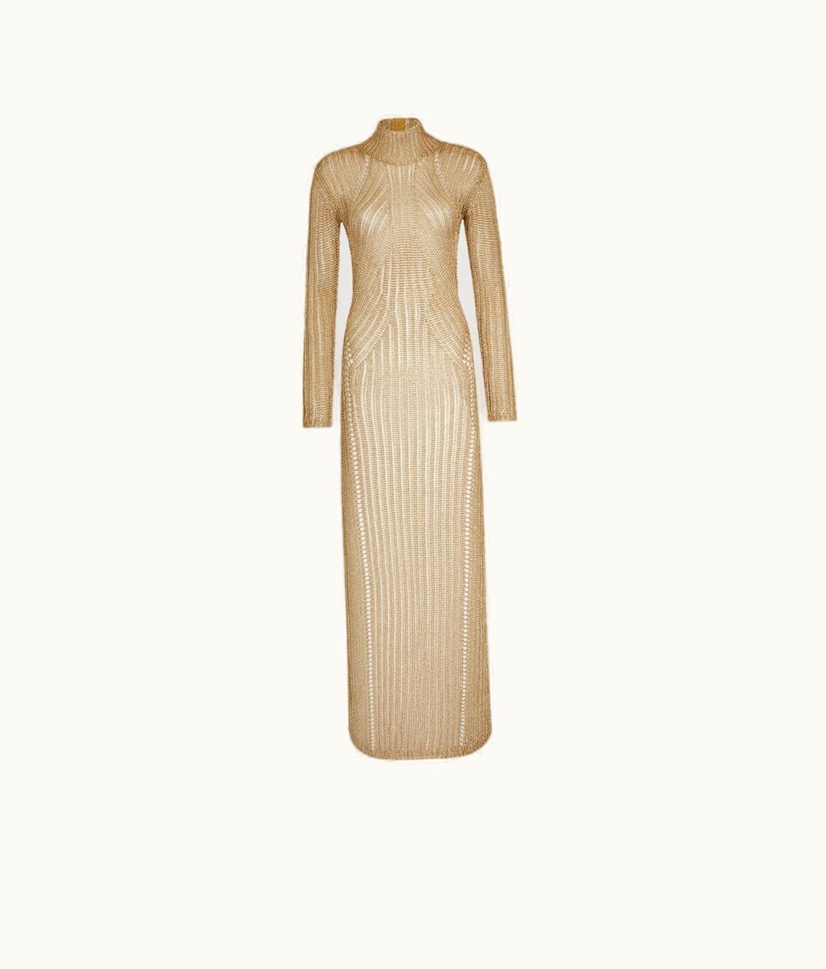 Tom Ford Tom Ford Amber Gold Open Back Knit Evening Dress