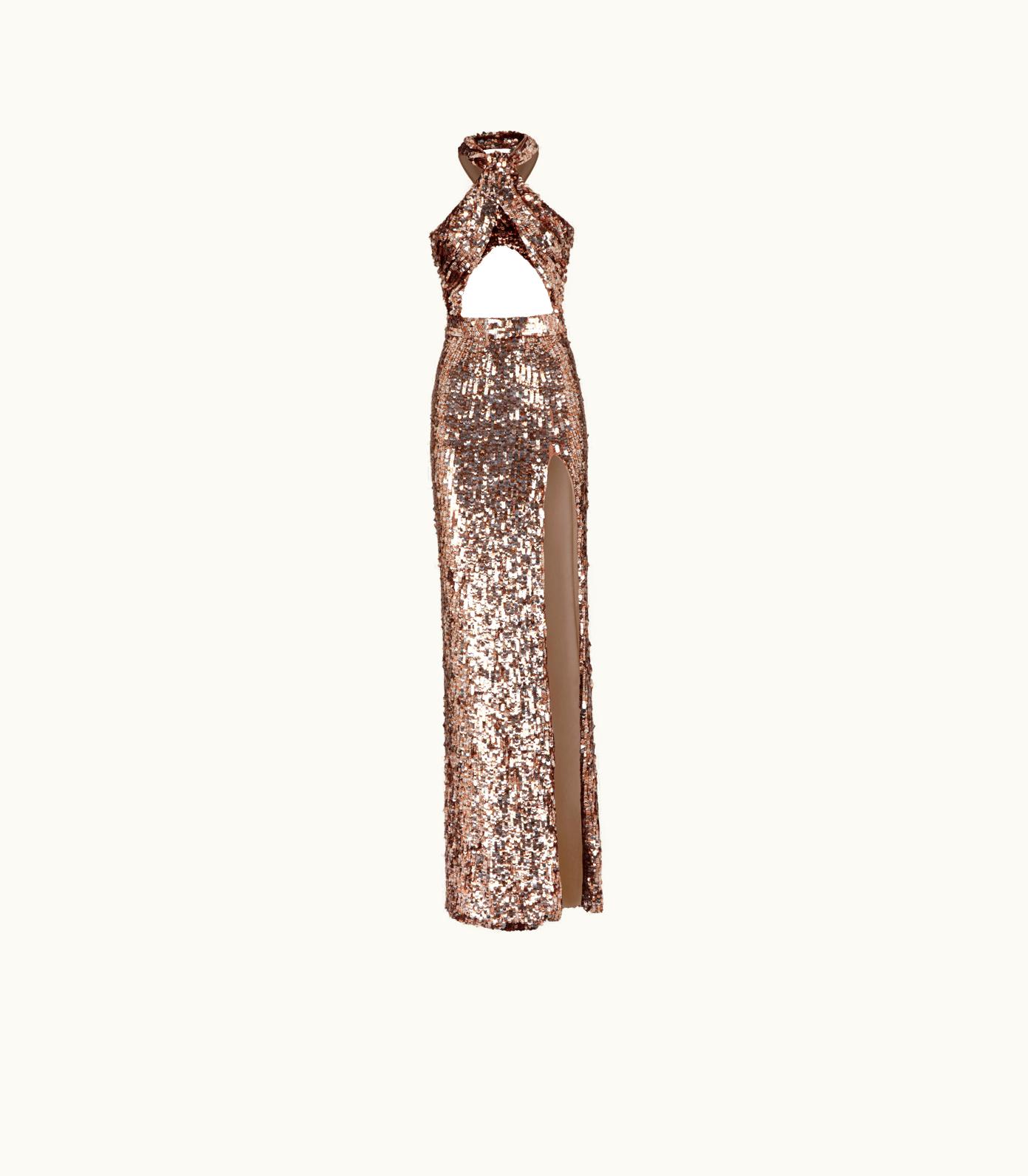 Tom Ford Tom Ford Sequin Embroidery CUT-OUT Halter Neck Evening Dress
