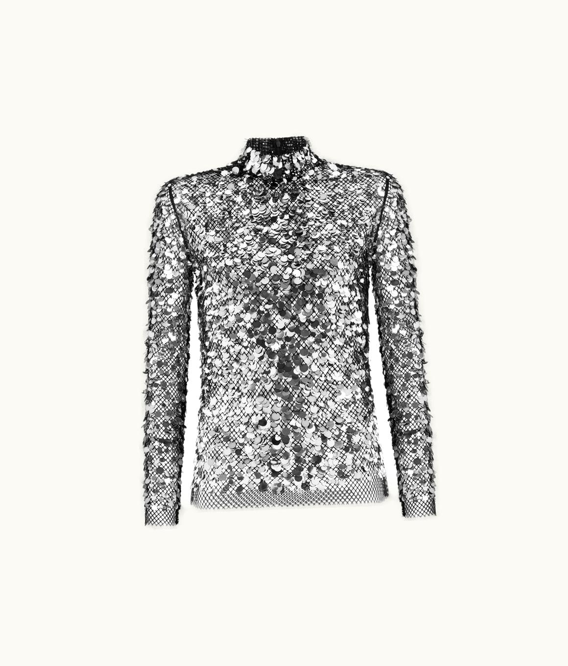 Tom Ford Tom Ford Sequin Embroidered Mesh Mock Neck Top