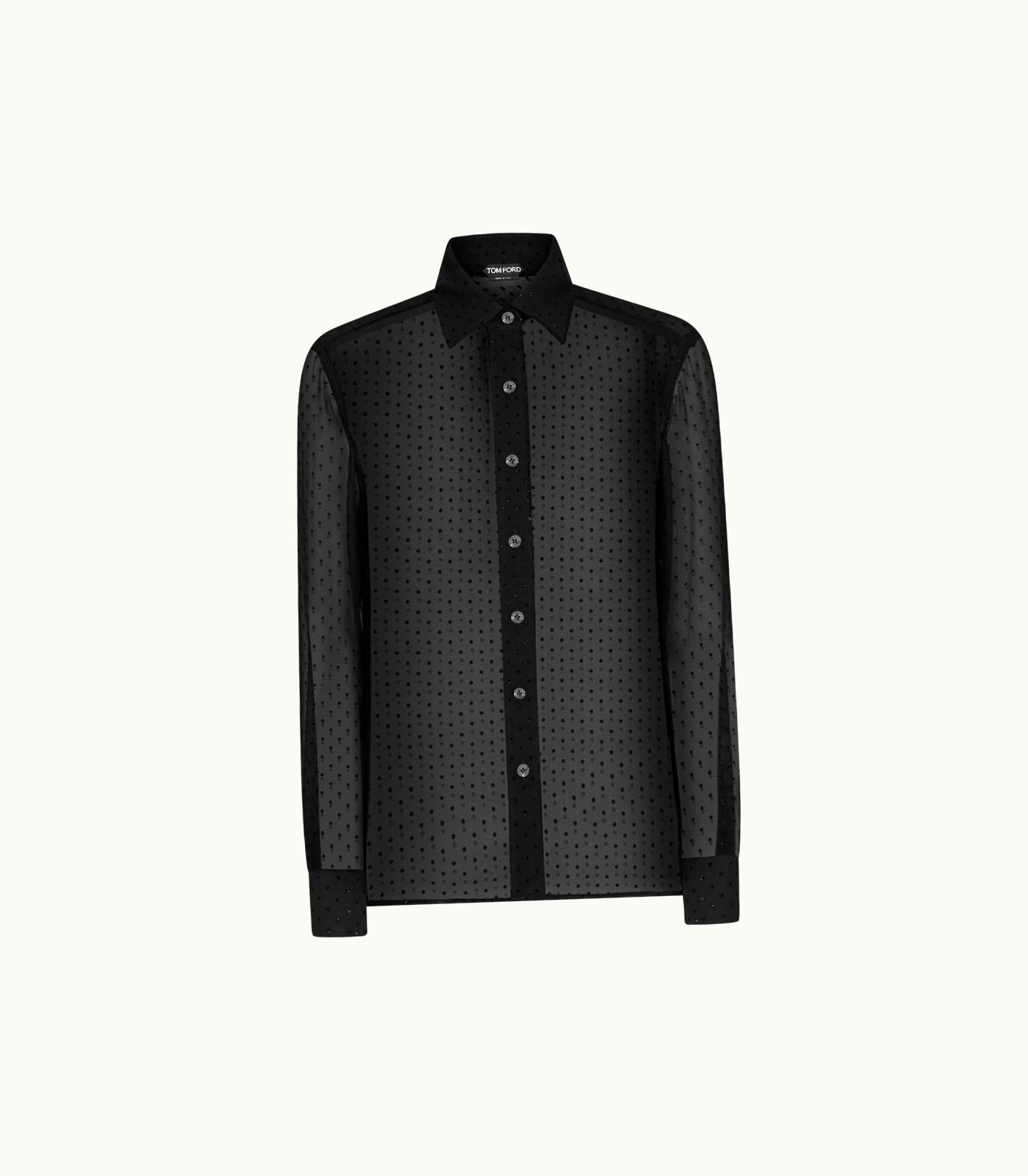 Tom Ford Tom Ford Flocked Polka Dots Silk Chiffon Shirt