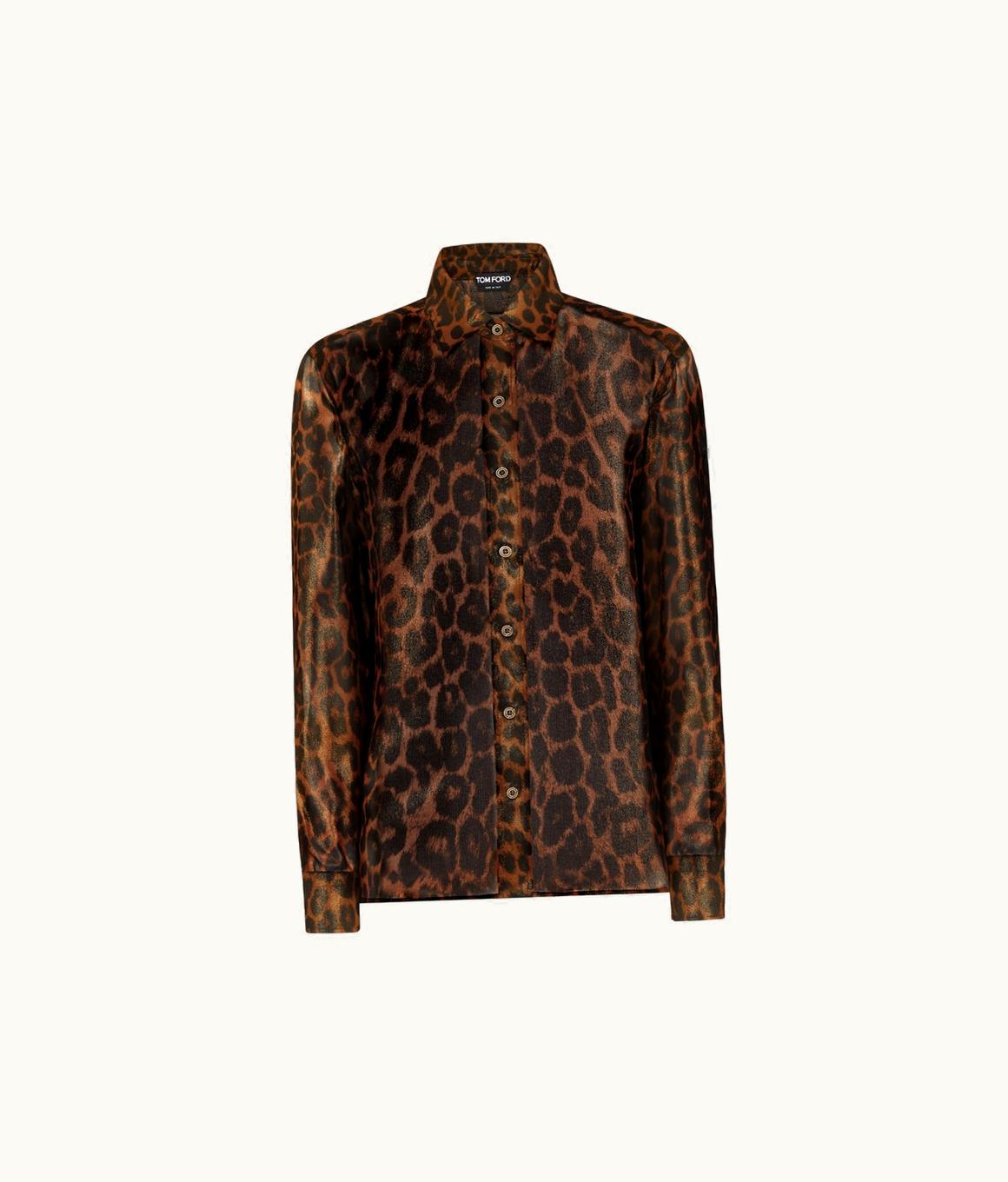 Tom Ford Tom Ford Laminated Leopard Printed Georgette Shirt