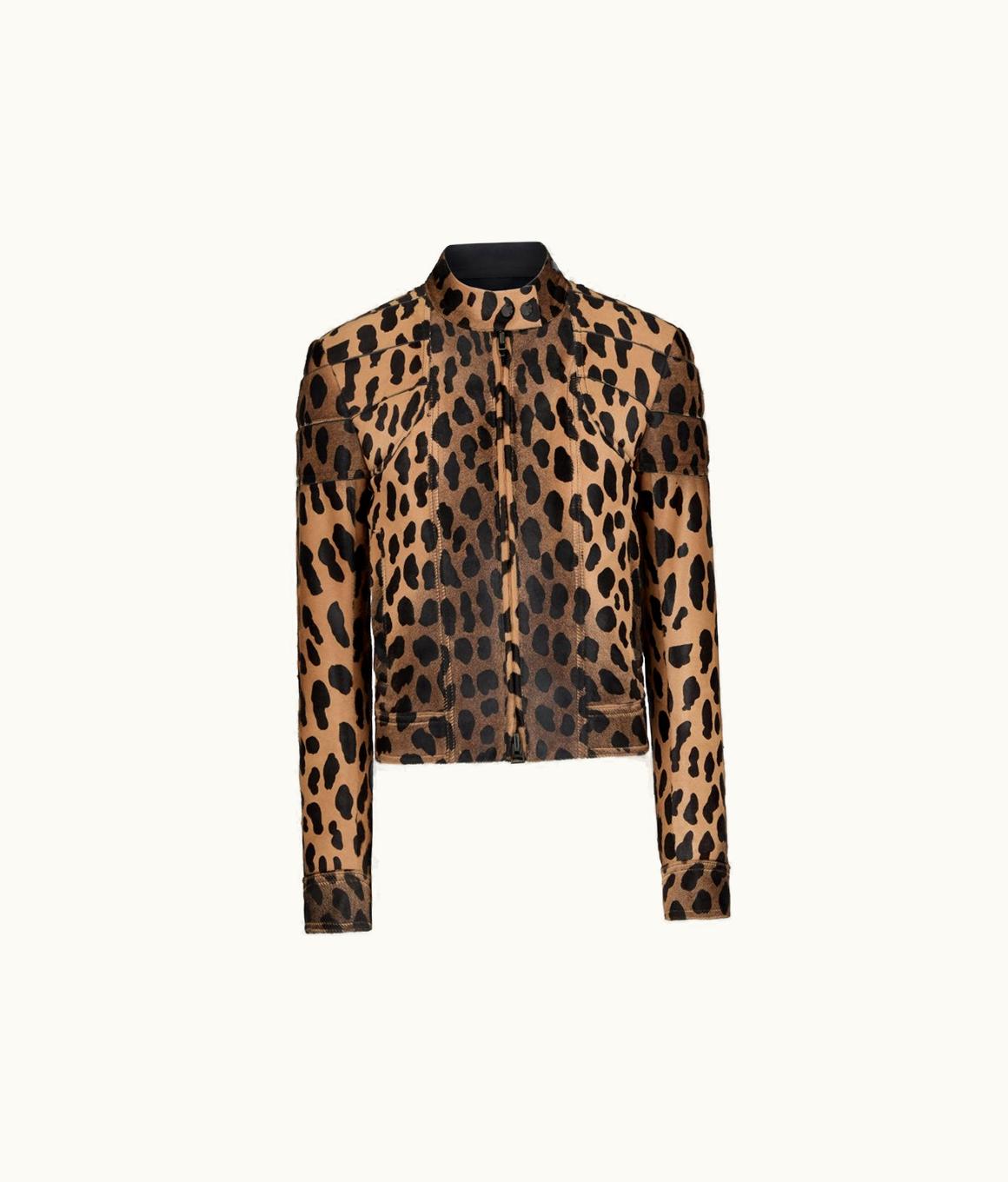 Tom Ford Tom Ford Leopard Printed Calf Hair Biker Jacket
