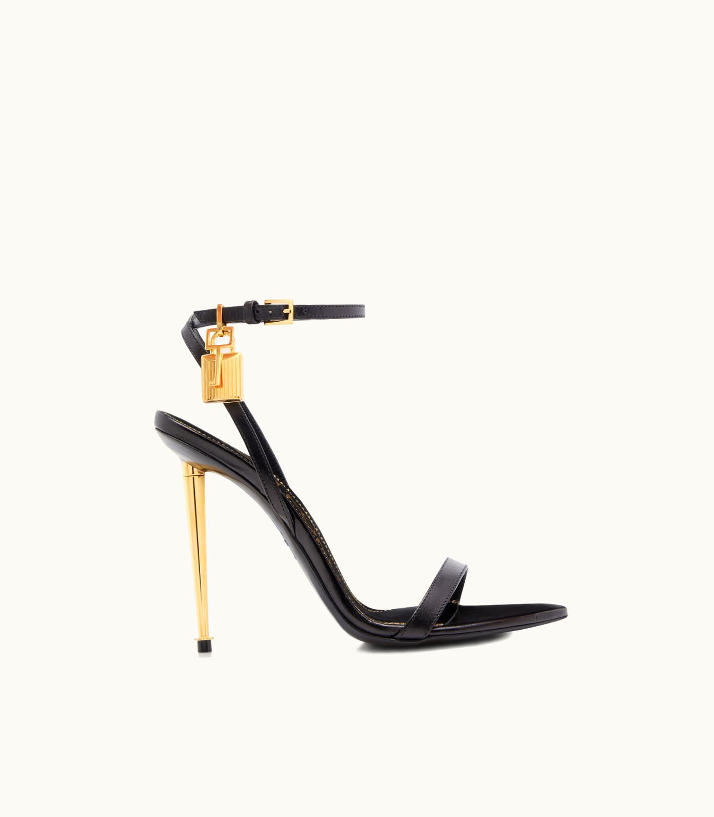 Tom Ford Tom Ford Iconic Spike Heel Leather Padlock Ankle Sandal Black