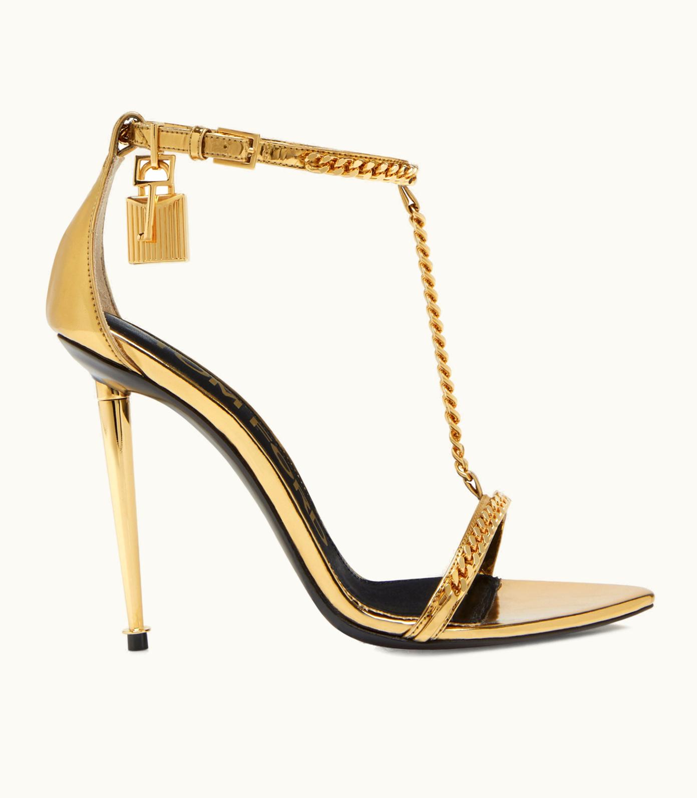 Tom Ford Tom Ford Mirror Leather Padlock Chain Pointy Naked Sandal