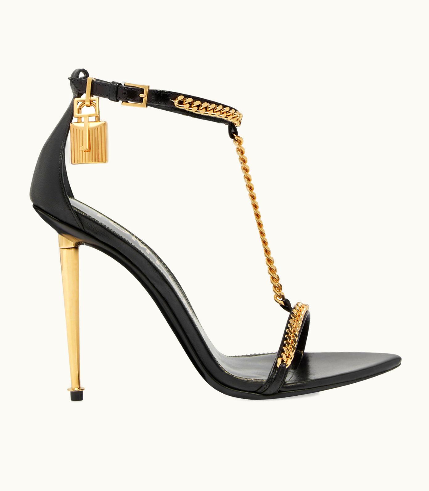 Tom Ford Tom Ford Shiny Leather Padlock Chain Pointy Naked Sandal