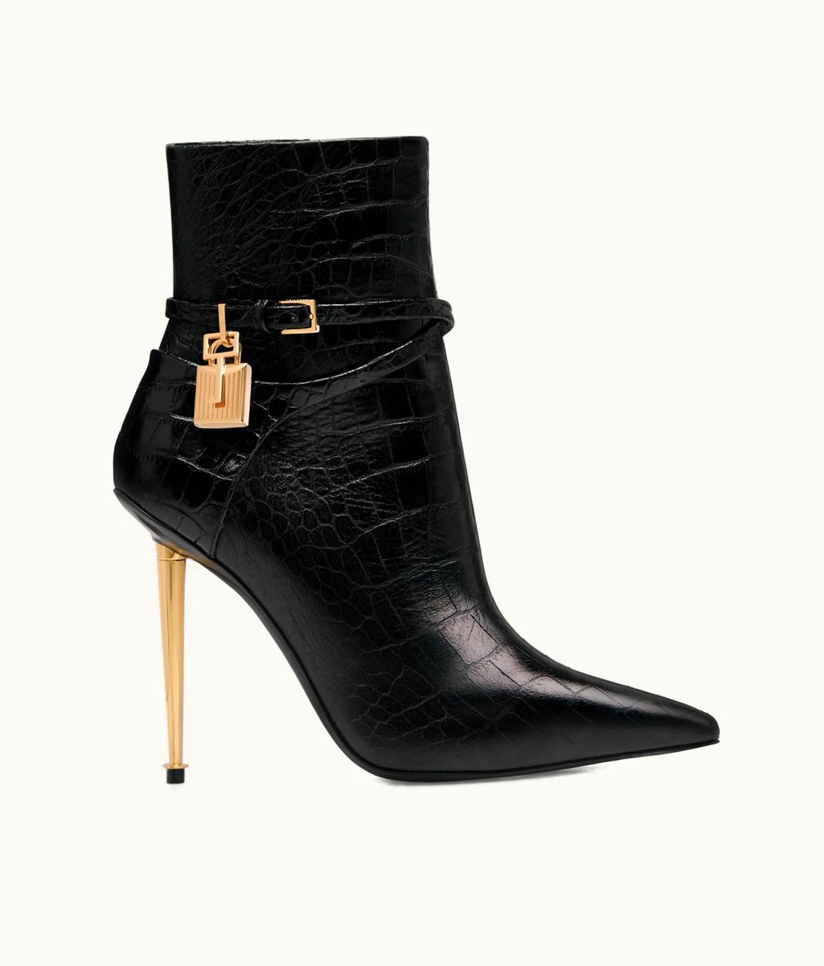 Tom Ford Tom Ford Shiny Stamped Crocodile Leather Padlock Ankle Boot